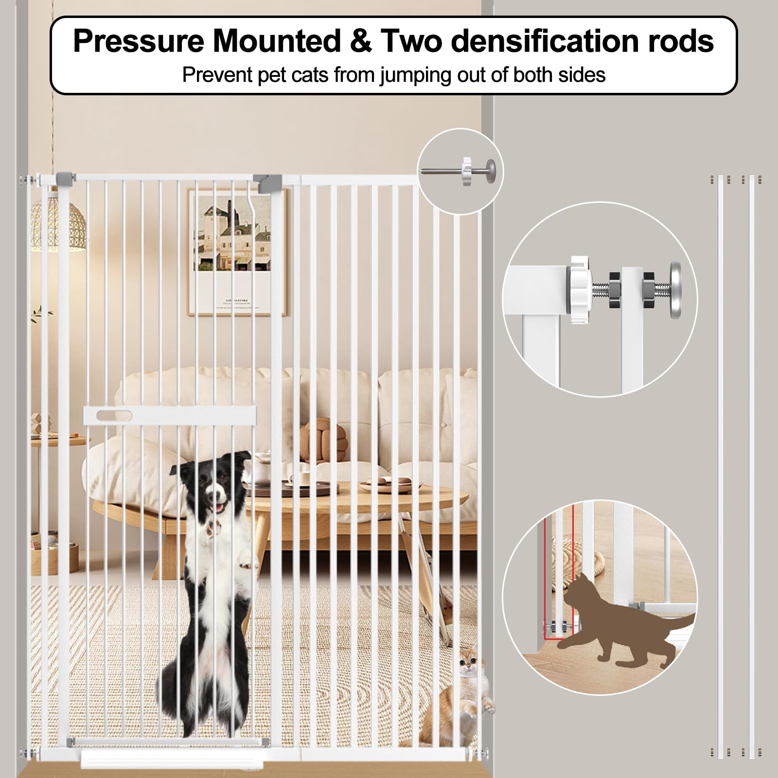 Foreng 71 Inch Extra Tall Cat Pet Gate, 29.80'-45.6' Wide Gate For Cats, Extra Tall Gate Pressure Mounted Extra Tall Pet Gate Walk Through Indoor For Doorways, White