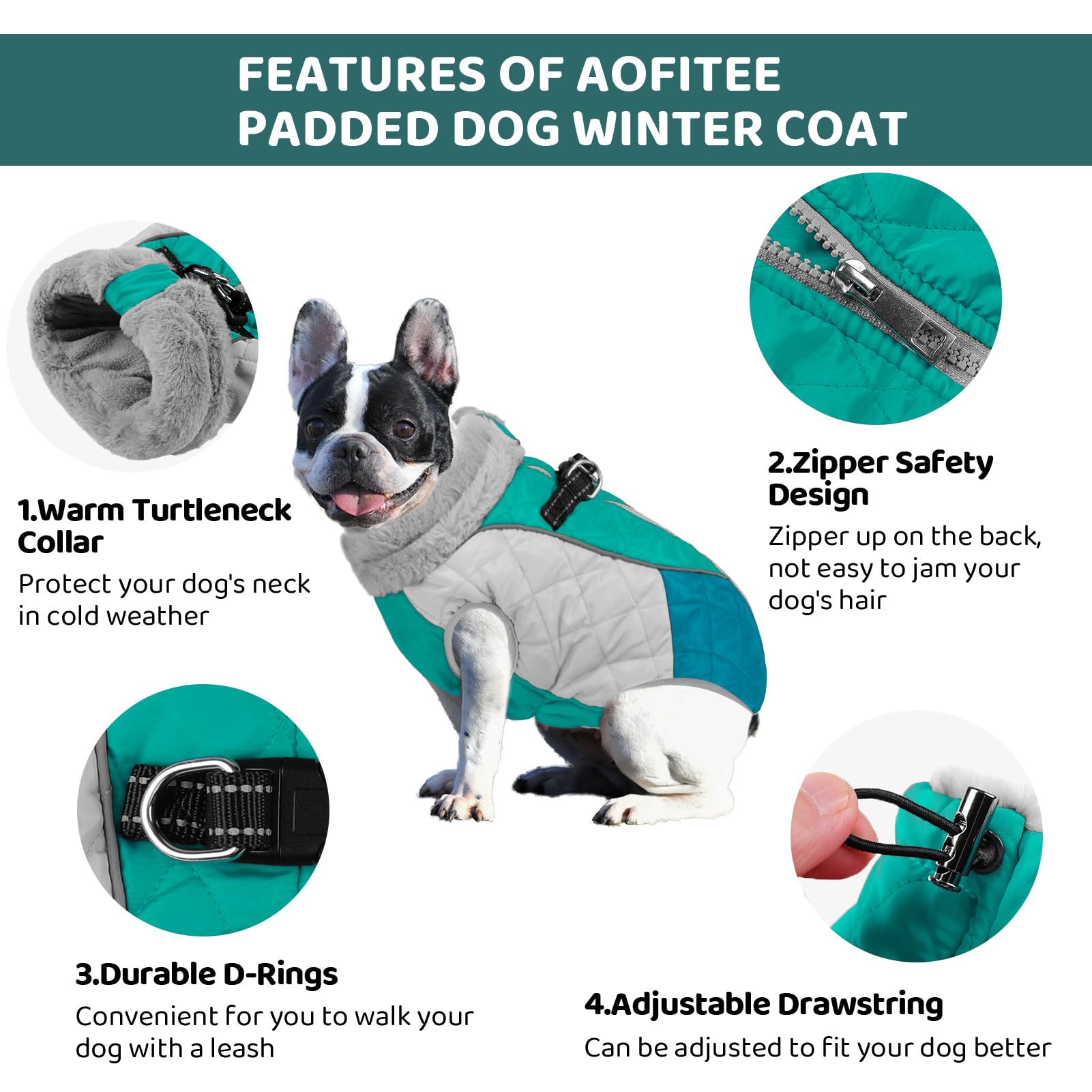 Aofitee Dog Coat, Winter Jacket With Harness Built-In And Fleece Lined, Reflective Waterproof Pet Puffer For Small Medium Large