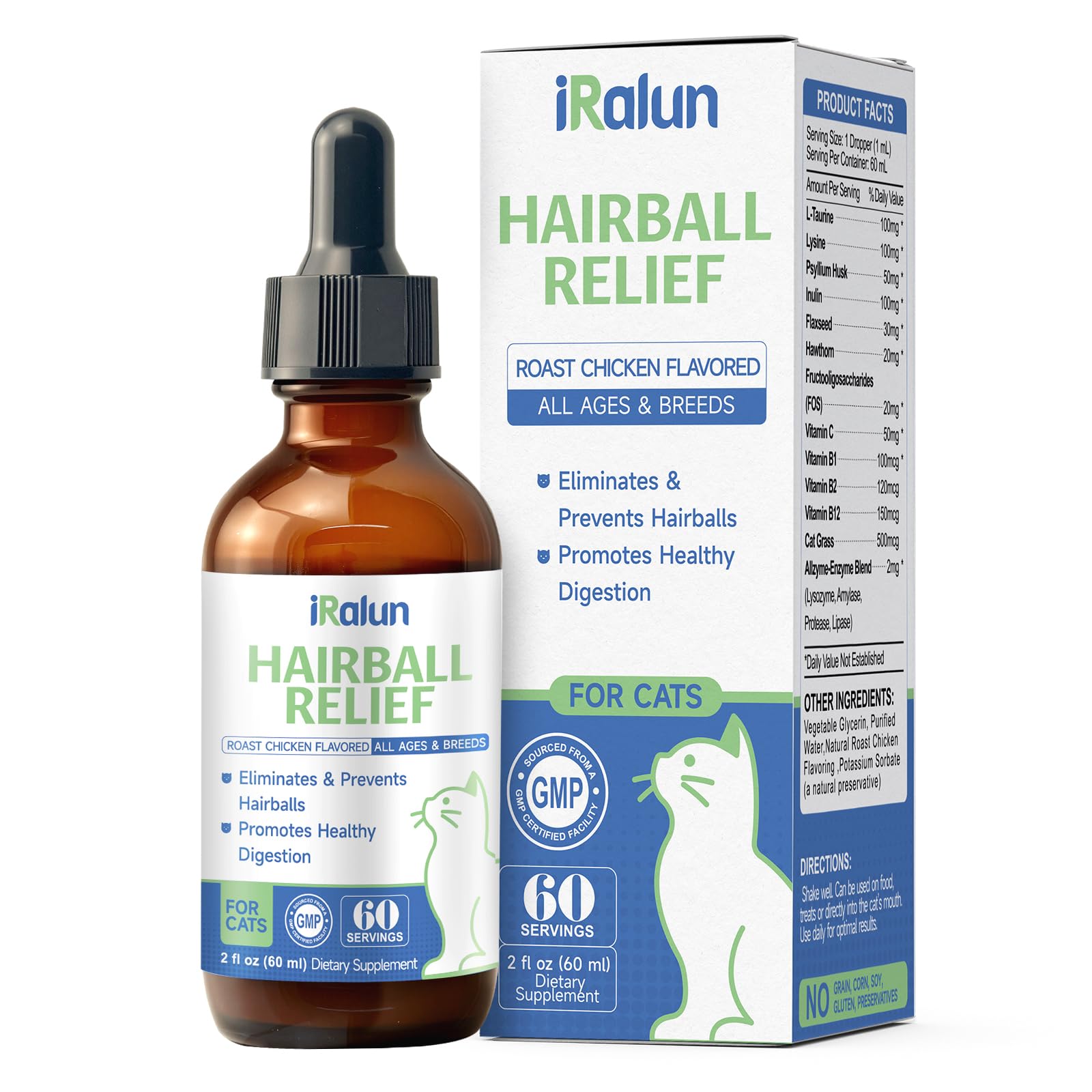 IRALUN Hairball Treatment for Cats- Hair Ball Relief Digestive Aid-Hairball Support Remedy- Promotes Healthy Digestion, Eliminat