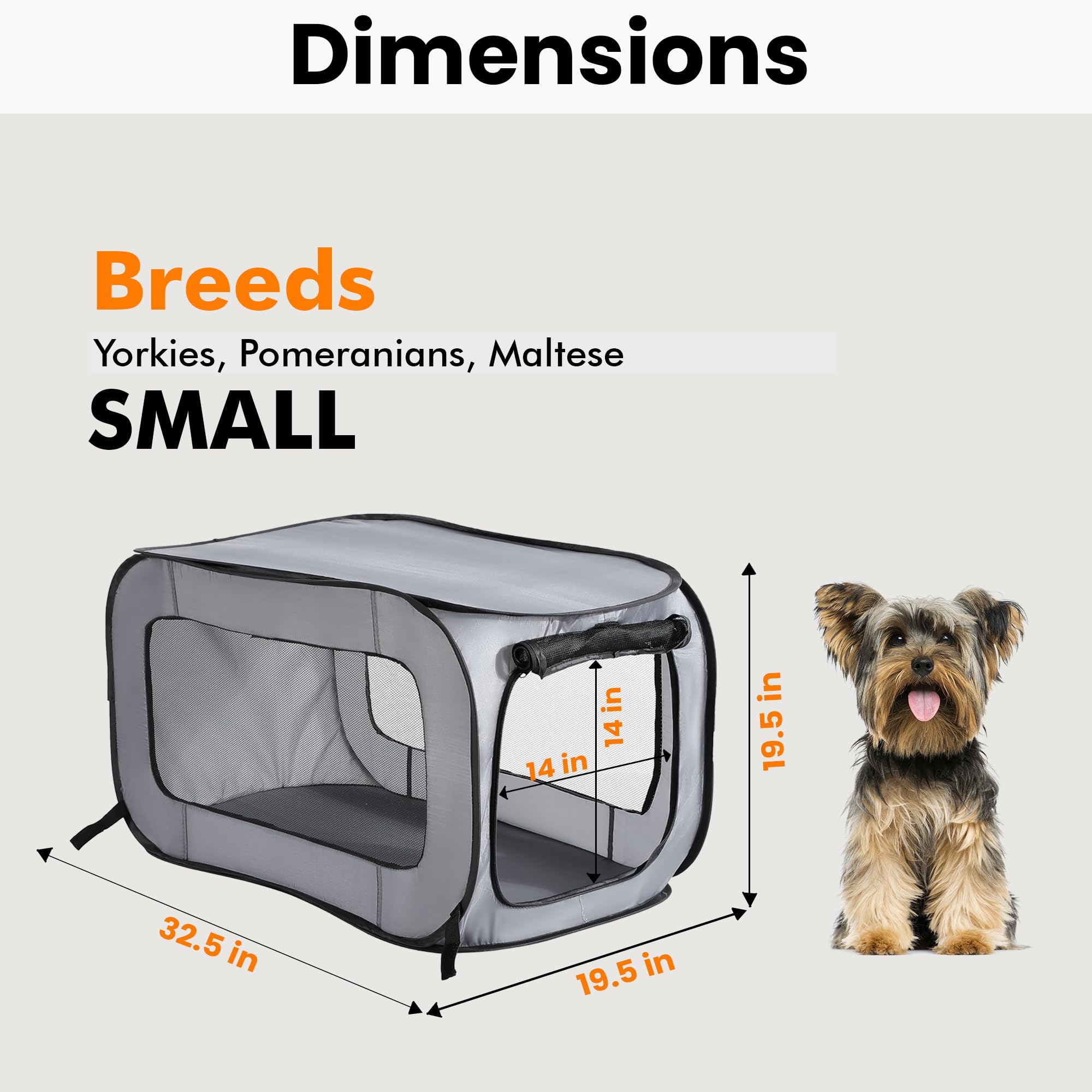 Beatrice Home Fashions Portable, Collapsible, Pop Up Kennel Travel Cat And Dog Crate, 32.5'' L X 19.5'' W X 19.5'' H, Gray