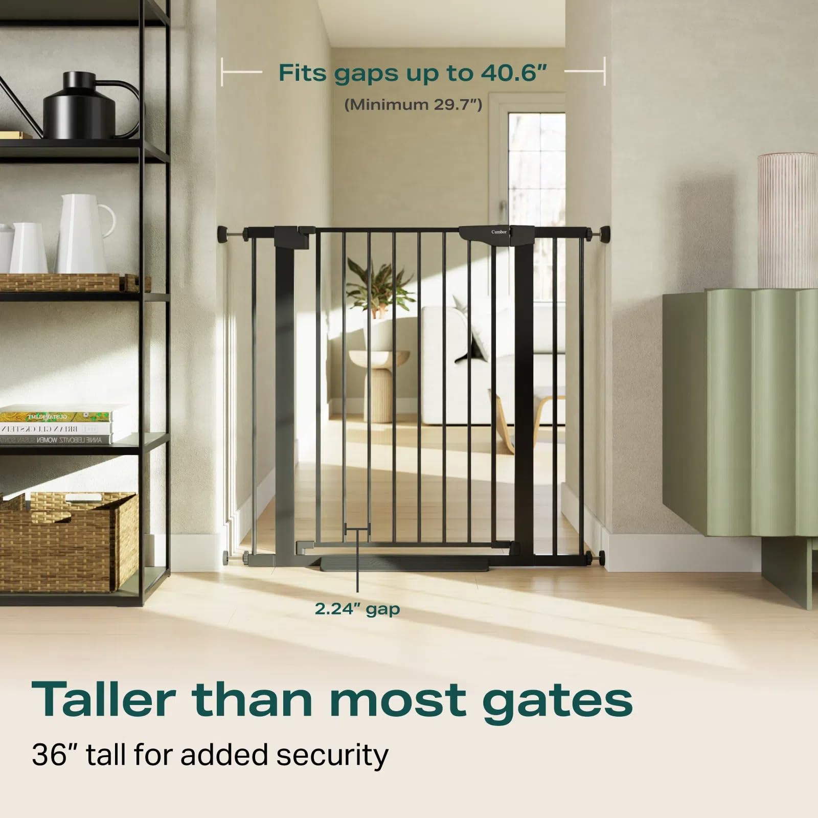 Cumbor 36'' Extra Tall Baby Gate for Dogs and Kids with Wide 2-Way Door, 29.7-40.6'' Width, and Auto Close Personal Safety for B