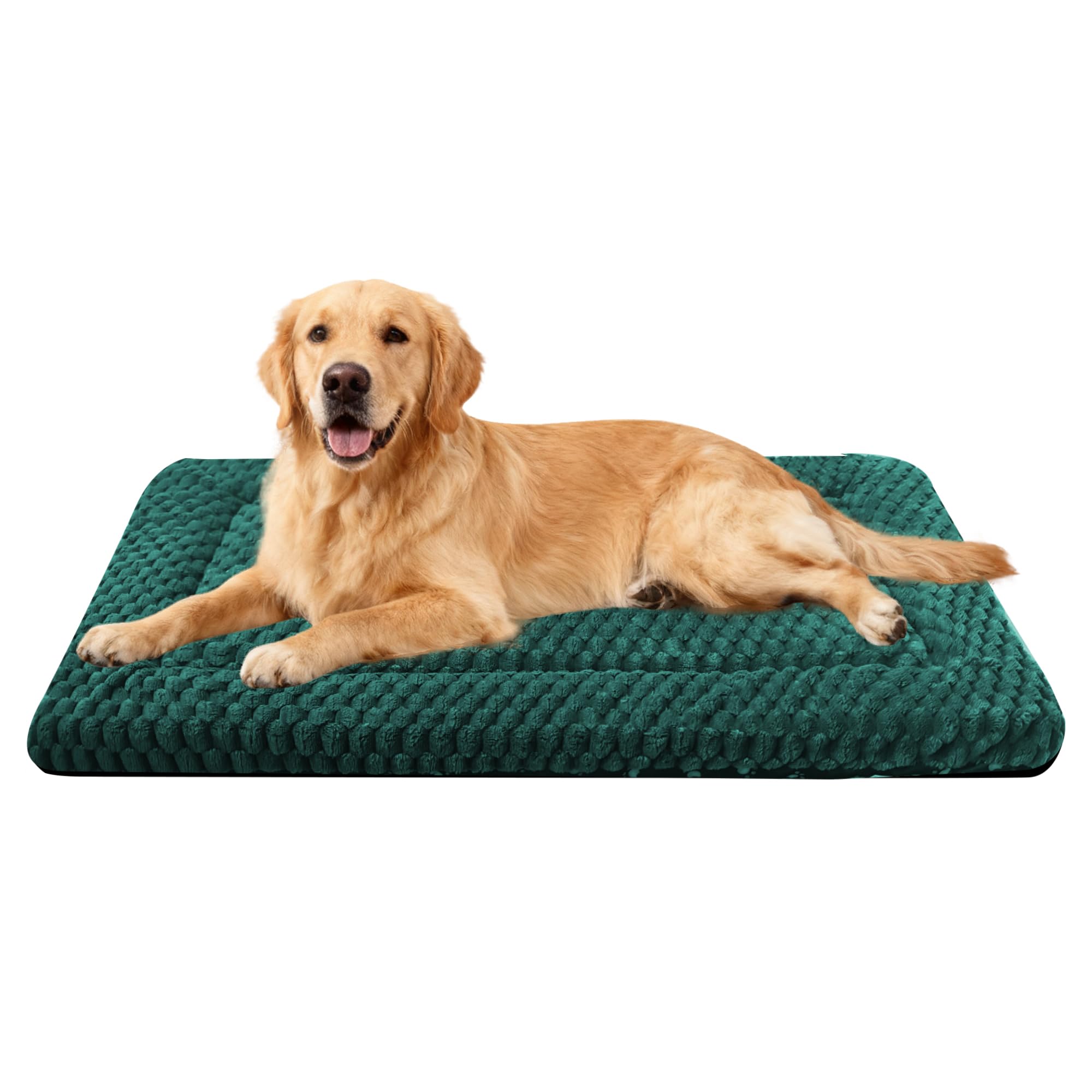 Dog Bed Crate Mat, Soft Durable Washable Anti-Slip Kennel Pad for Dogs & Cats, Reversible (Dark Green, L(35*23*1.5))