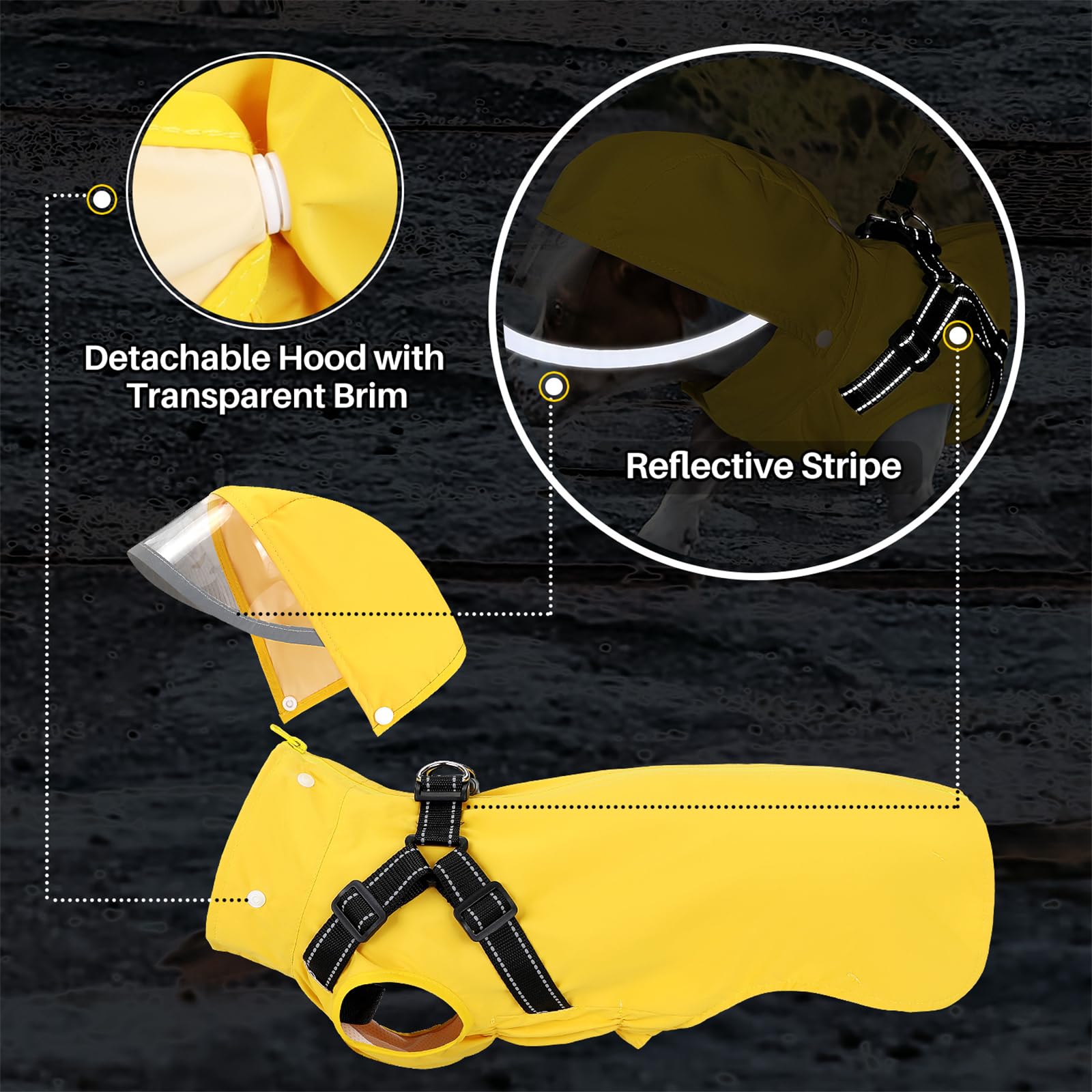 Slowton Dog Raincoat Waterproof - Dog Rain Jacket With Harness And Hood Lightweight, Reflective Dogs Rain Coat For Large Medium