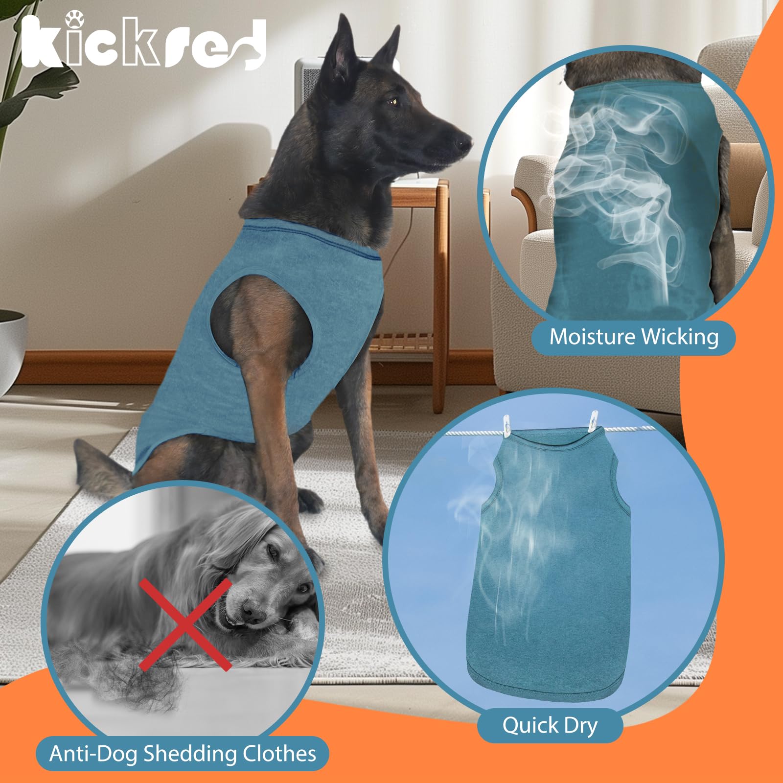 Kickred 2 Pack Dog Shirts, Quick Dry Lightweight Dog T-Shirts Sleeveless Vest, Breathable Pet Clothes Tank Top For Large Medium