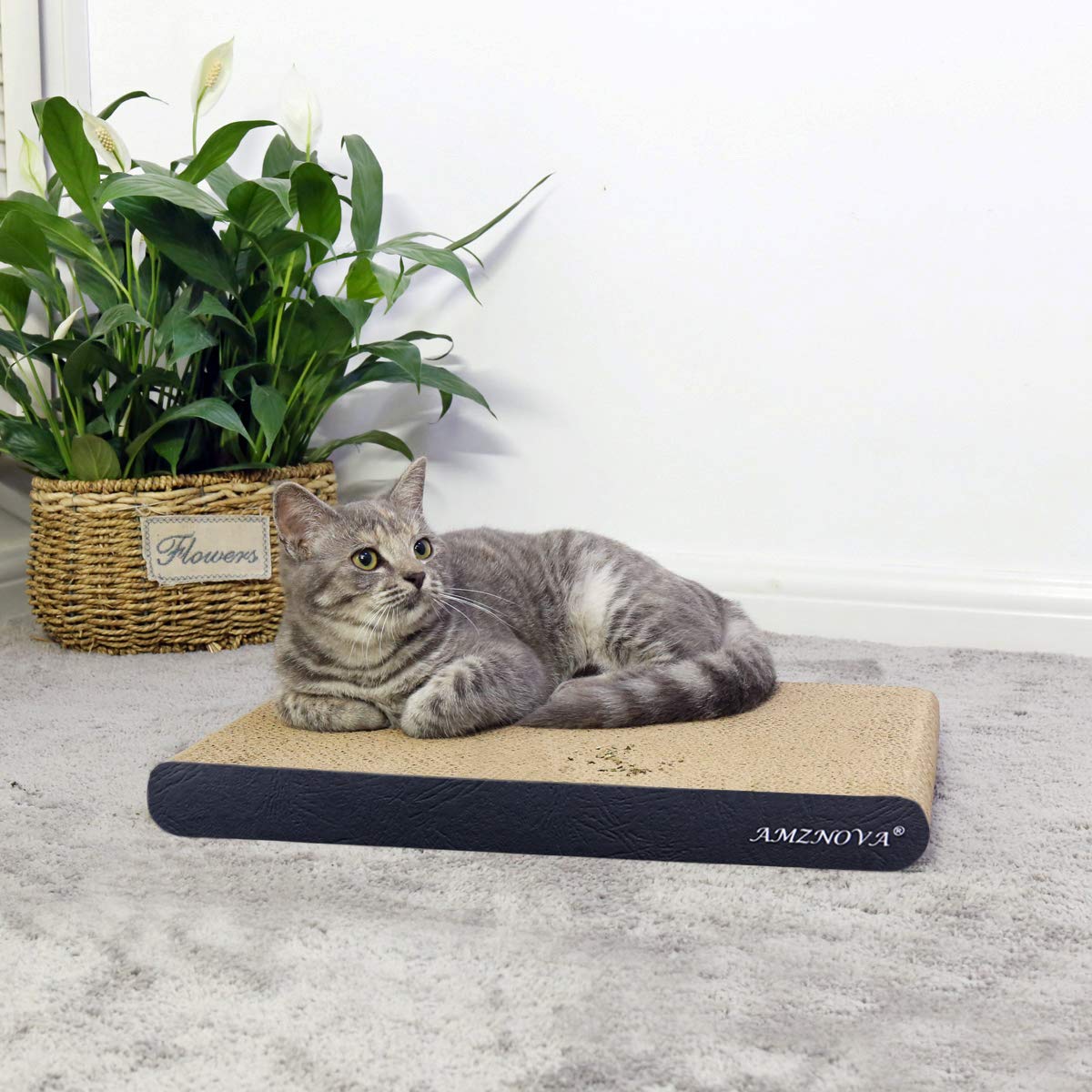 Cat Scratching Pad, Cat Scratcher Cardboard, Scratch Lounge With Catnip, Wide, Textured Black(Upgraded)