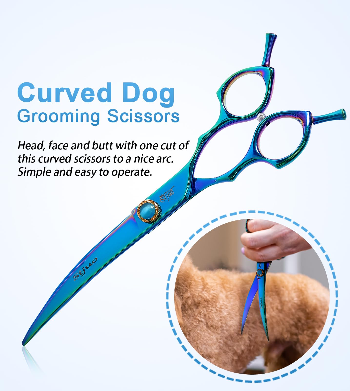 Stjuo 7.5'' Dog Scissors Set For Grooming 440C Stainless Steel Green Professional Pet Trimming Scissors Sharp Blades Cutting For