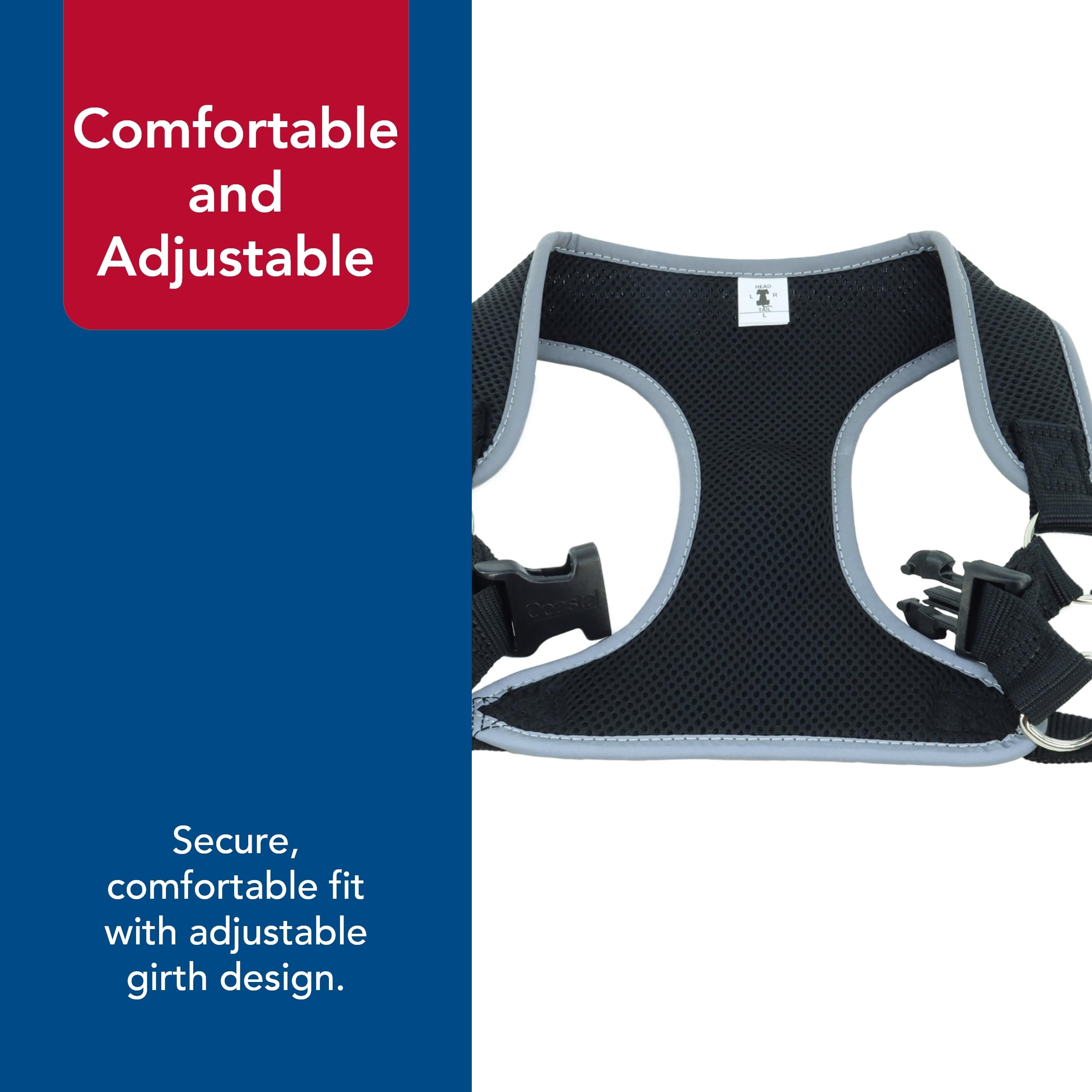 Coastal Pet Comfort Soft Reflective Wrap Adjustable Dog Harness - No-Pull Dog Harness For Small & Large Dogs - Black - 1' X 28'–36'