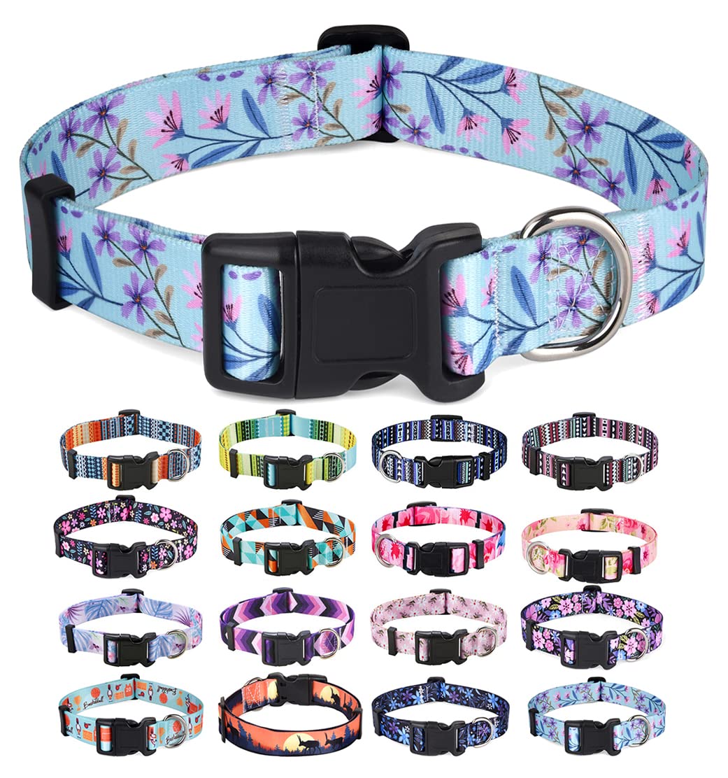 Mihqy Dog Collar With Bohemia Floral Tribal Geometric Patterns - Soft Ethnic Style Collar Adjustable For Small Medium Large Dogs(Floral Purple,S)