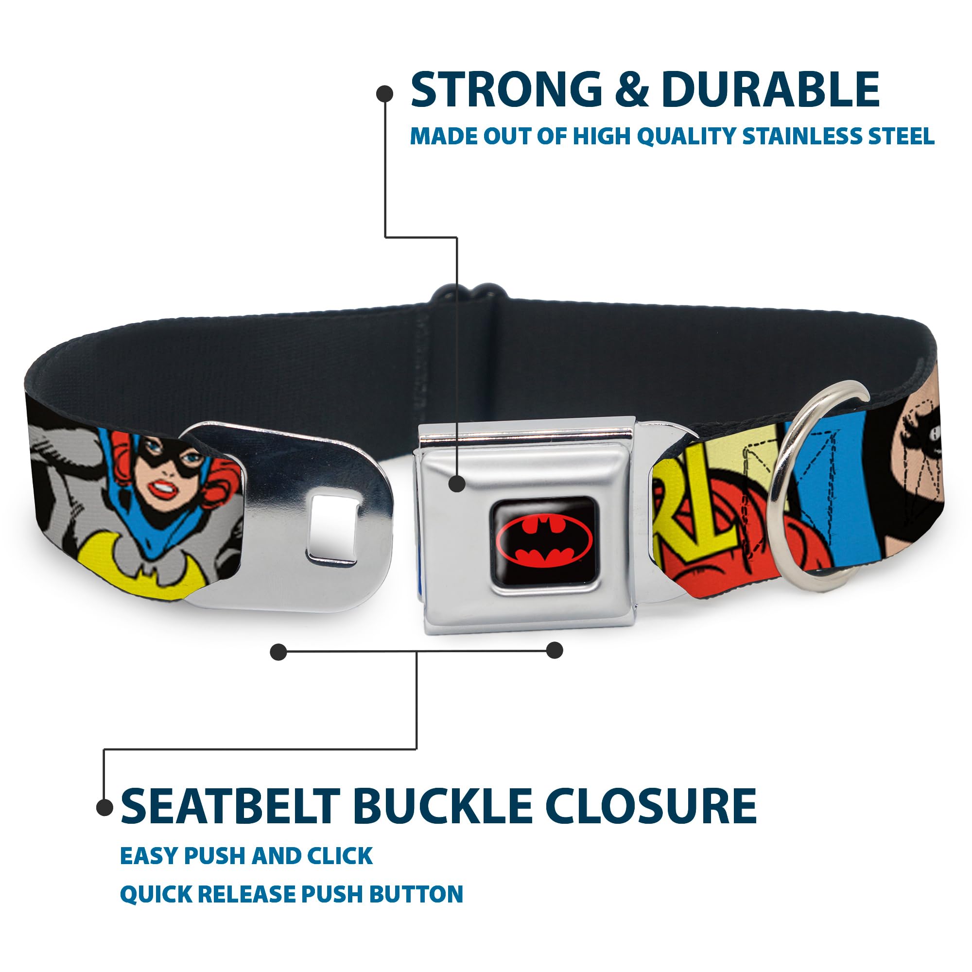 Buckle-Down Seatbelt Buckle Dog Collar - Batgirl In Action W/Face Close-Up - 1' Wide - Fits 15-26' Neck - Large
