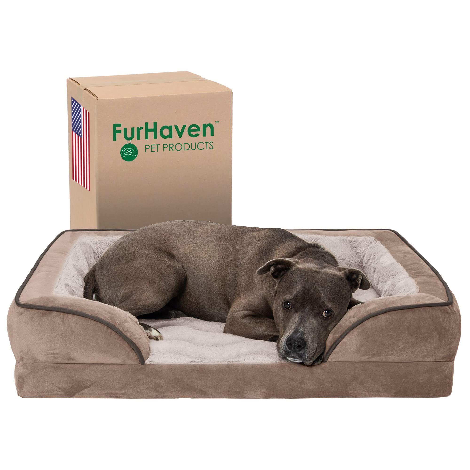 Furhaven Orthopedic Dog Bed for Large/Medium Dogs w/ Removable Bolsters & Washable Cover, For Dogs Up to 55 lbs - Plush & Velvet
