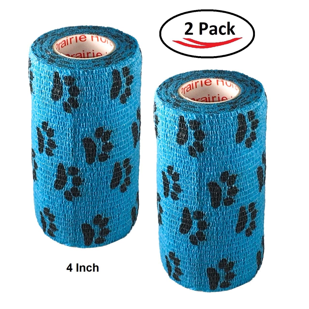 Vet Wrap Wrap Tape (Blue with Paw Prints) (2 Pack) (2 Inch x 15 feet) Self Adhesive Adherent Adhering Cohesive Flex Self Stick B