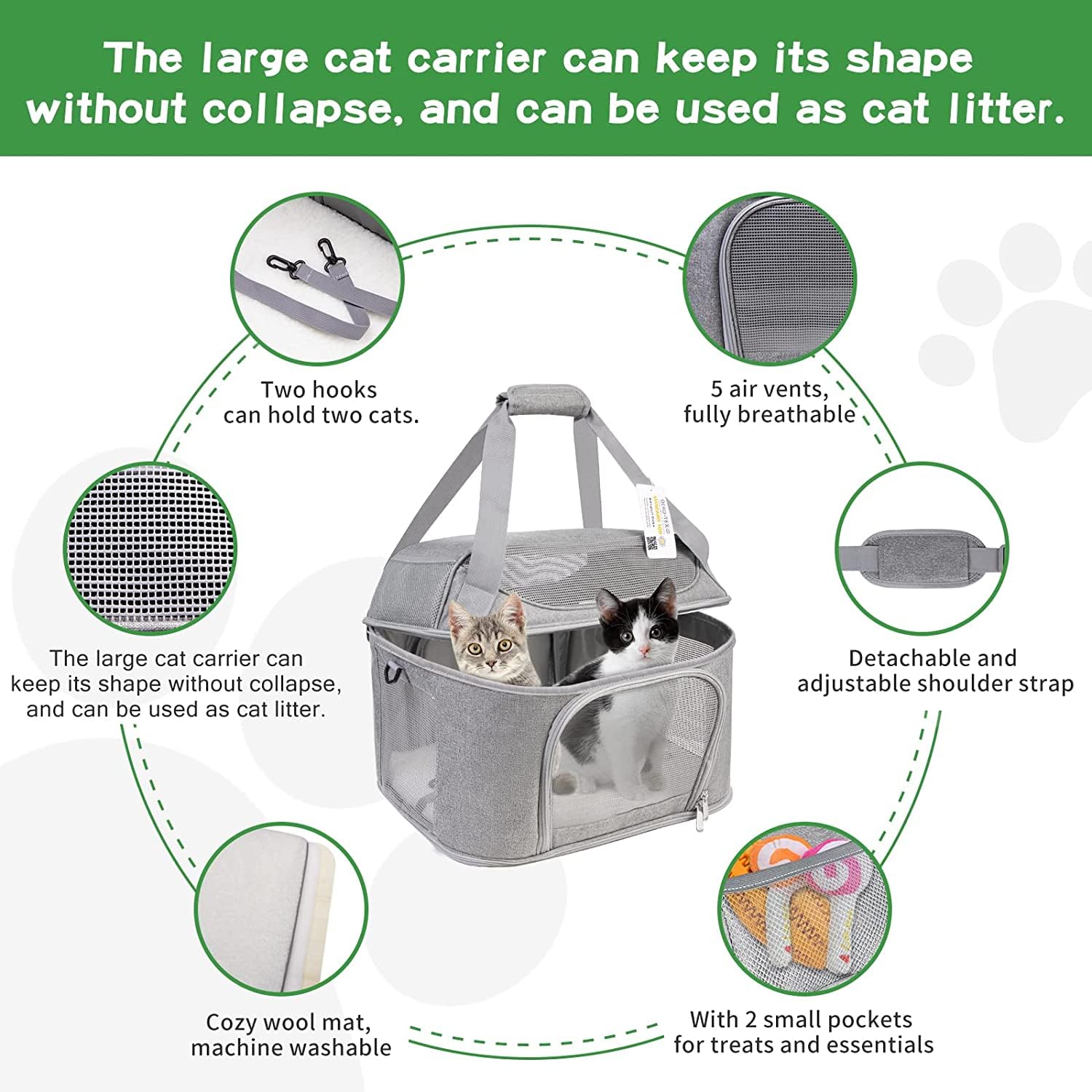 Bejibear Large Cat Carrier For 2 Cats, Soft Side Pet Carrier For Cats Small Dog Up To 20 Lbs, Collapsible Travel Dog Carrier Bag