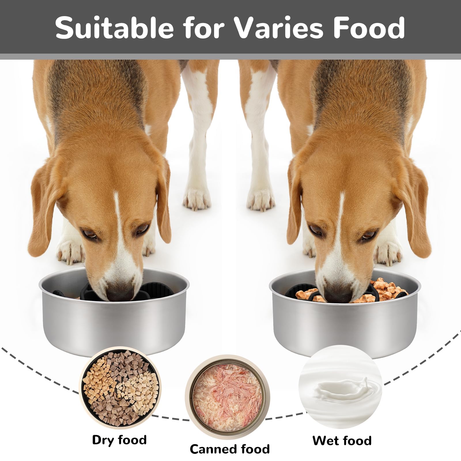 Mateeylife Slow Feeder Dog Bowls Insert With Suction Cups, Cuttable Design For Large & Medium Breeds, Fit For Regular Elevated,