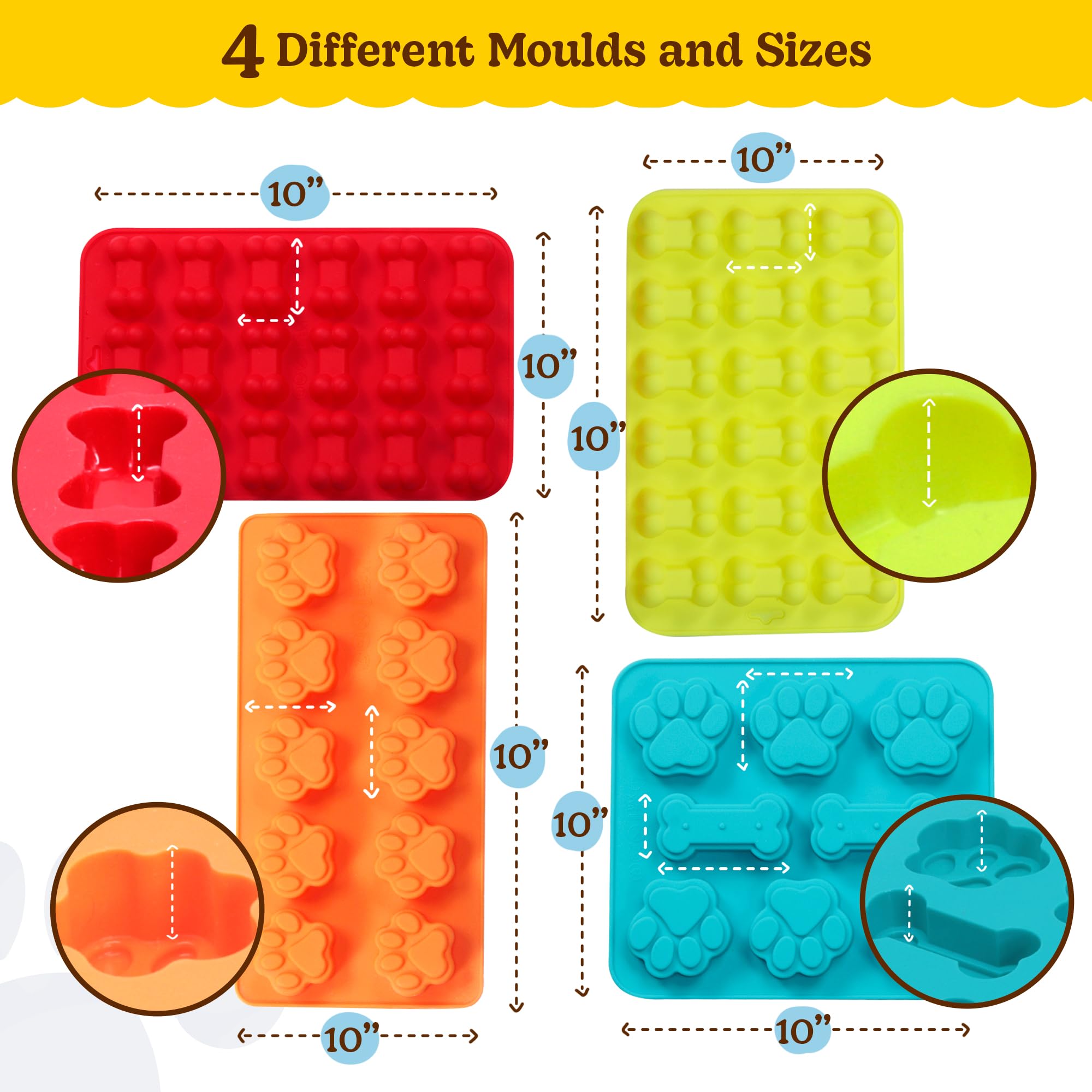 BoneItUp Homemade Dog Treats Set Silicone Molds Cookie Cutters with Healthy Vet Approved Recipes, Puppy Treats with Paws & Bones