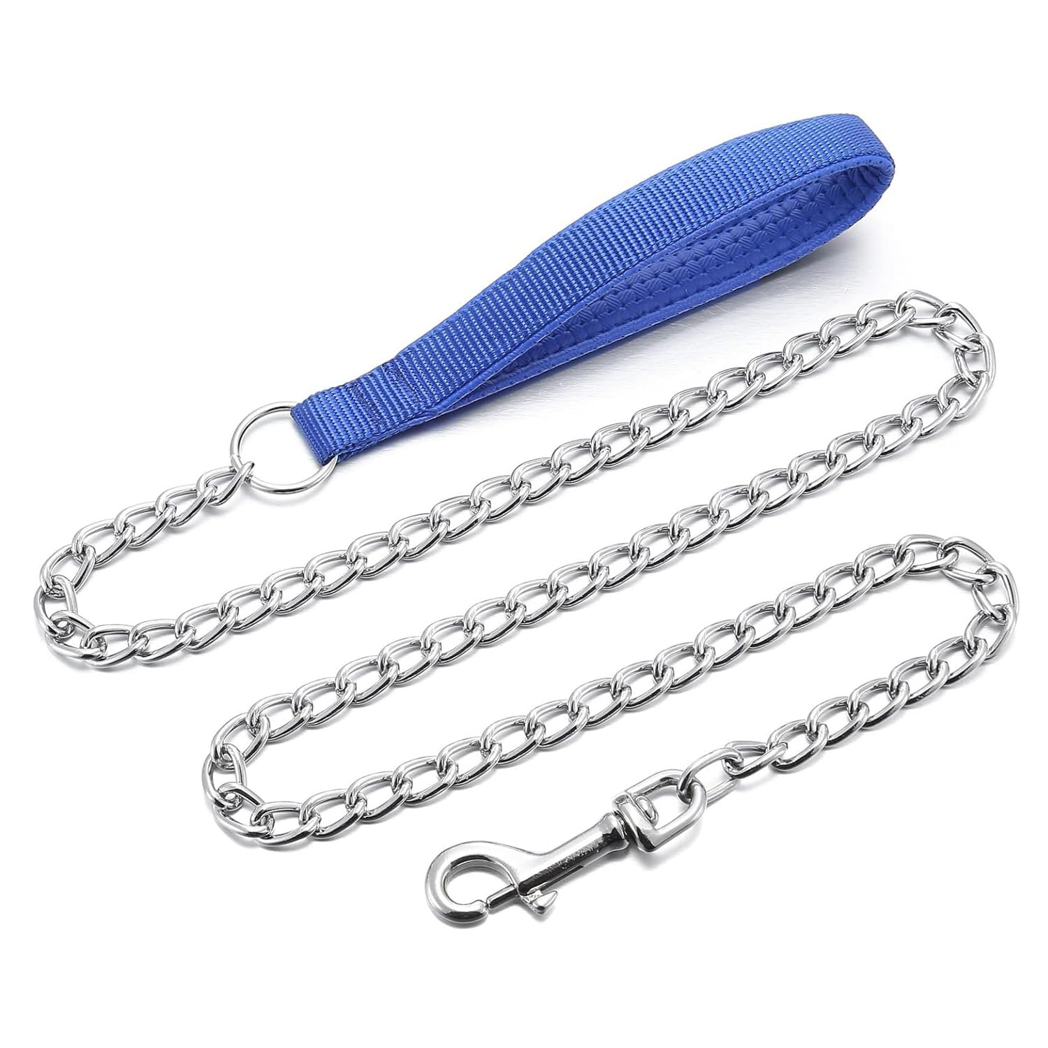 Petiry Chain Leash Metal Trainning Leash Stainless Steel With Soft Padded Handle For Heavy Duty Dogs.(Xl, Blue Handle)