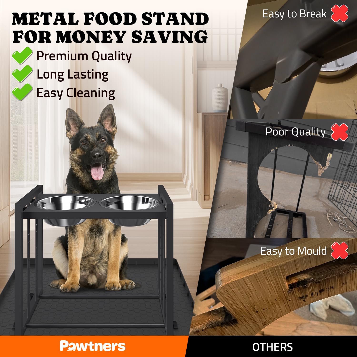 Elevated Dog Bowls For Medium Breed: 4 Height Adjustable Raised Dog Bowl With Metal Stand, Feeder Station With 2 Stainless Steel