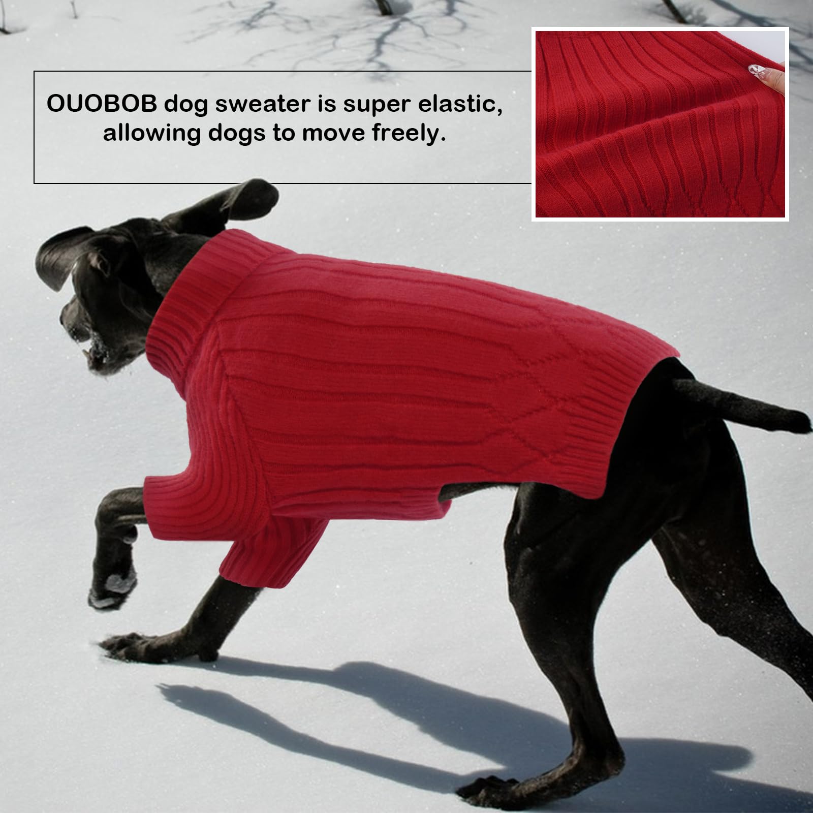 OUOBOB Large Dog Sweater - Turtleneck Thick Warm Doggie Christmas Sweater for Girl Boy Dogs (Red L)