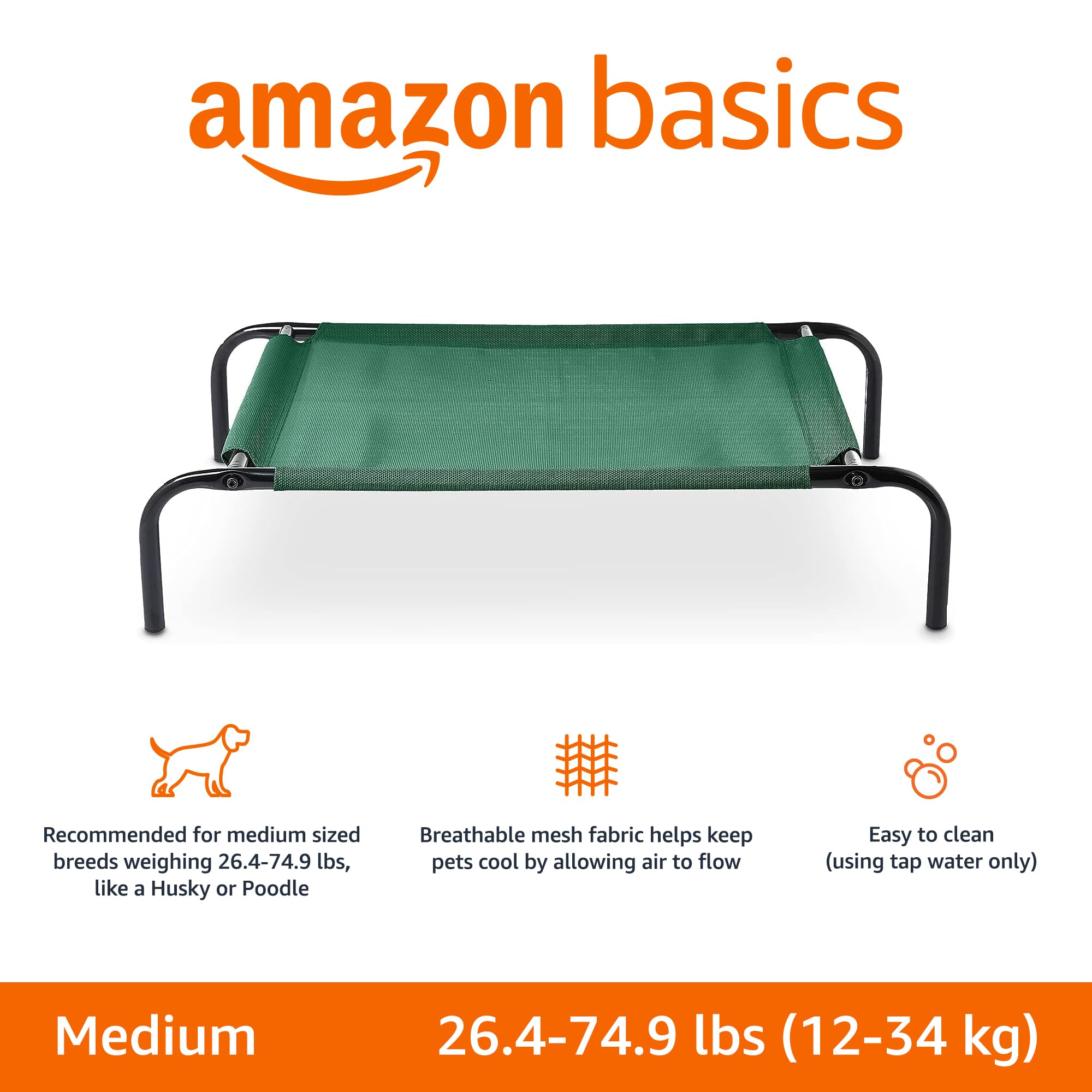 Amazon Basics Cooling Elevated Pet Bed, Medium (43 X 26 X 7.5 Inches), Green