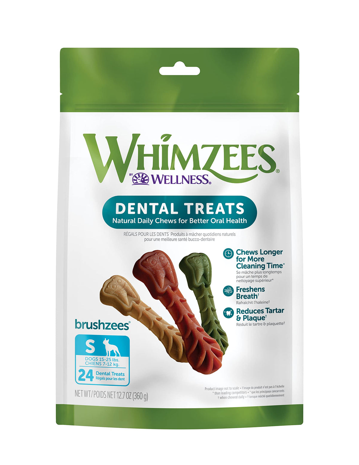 Whimzees By Wellness Small Dental Chews For Dogs, Grain-Free, No Artificial Colors, Freshens Breath, Long-Lasting Treats, Vohc A