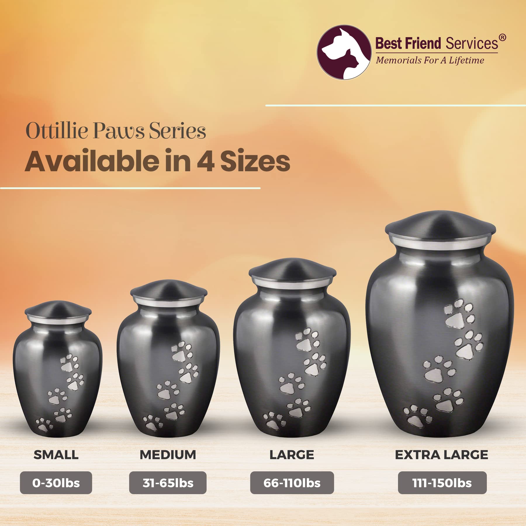 Best Friend Services Pet Urn - Ottillie Paws Legacy Memorial Pet Cremation Urns For Dogs And Cats Ashes Hand Carved Brass Memory Keepsake Urn (Slate, Vertical, Pewter, X-Large)