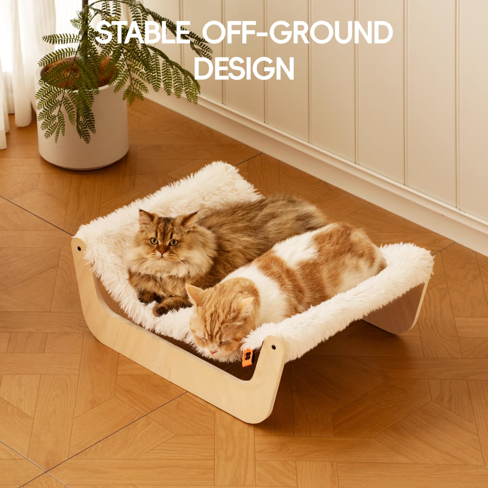 Mewoofun Cat Hammock Bed, Cat Beds For Indoor Cats With Washable Removable Bed Cover, Wooden Cat Hammock For Large Cats, Easy To