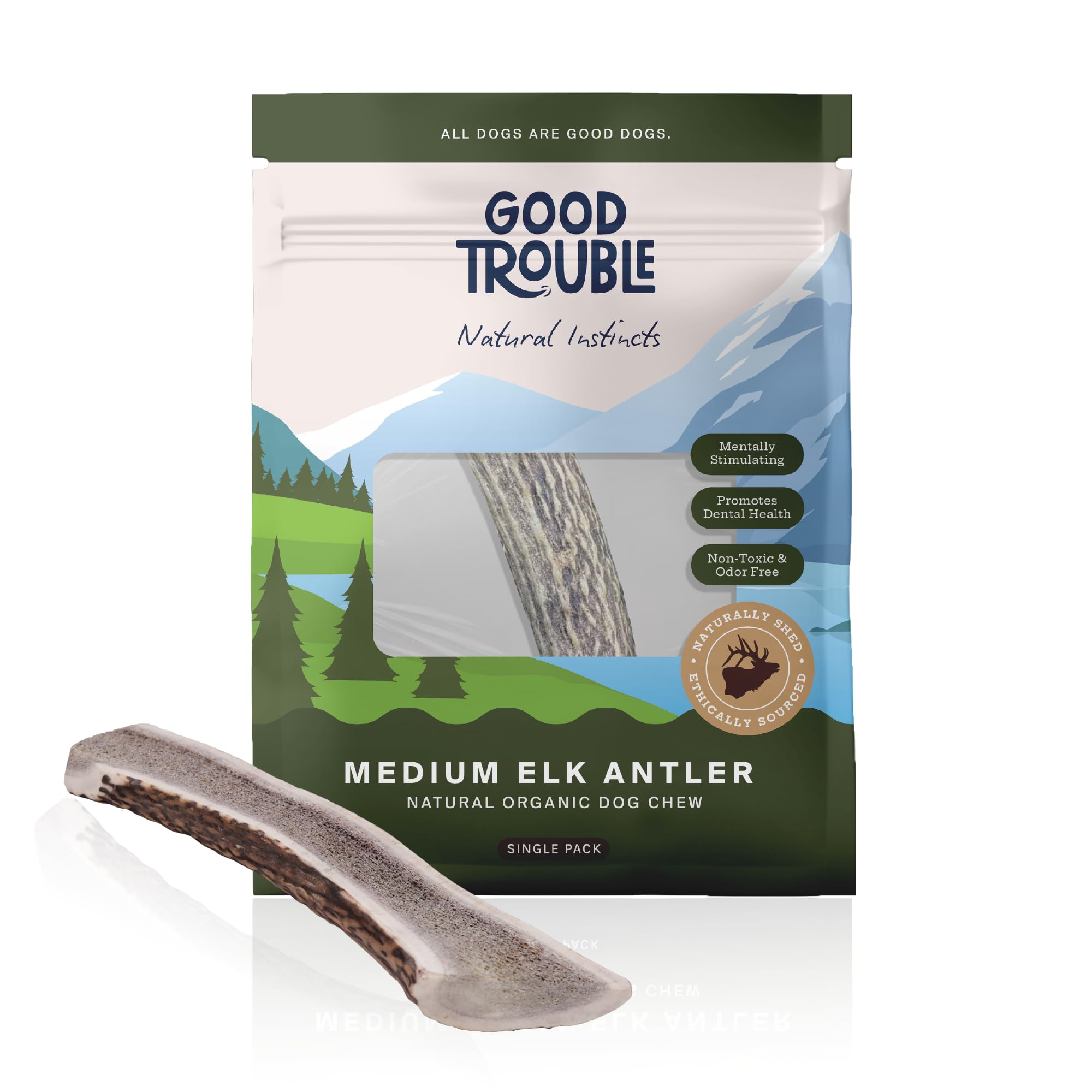 Good Trouble Premium Elk Antlers For Medium Dogs - 1 Pack Split Pets - All-Natural, Shed Antler Chews For Dental Health & Calmin