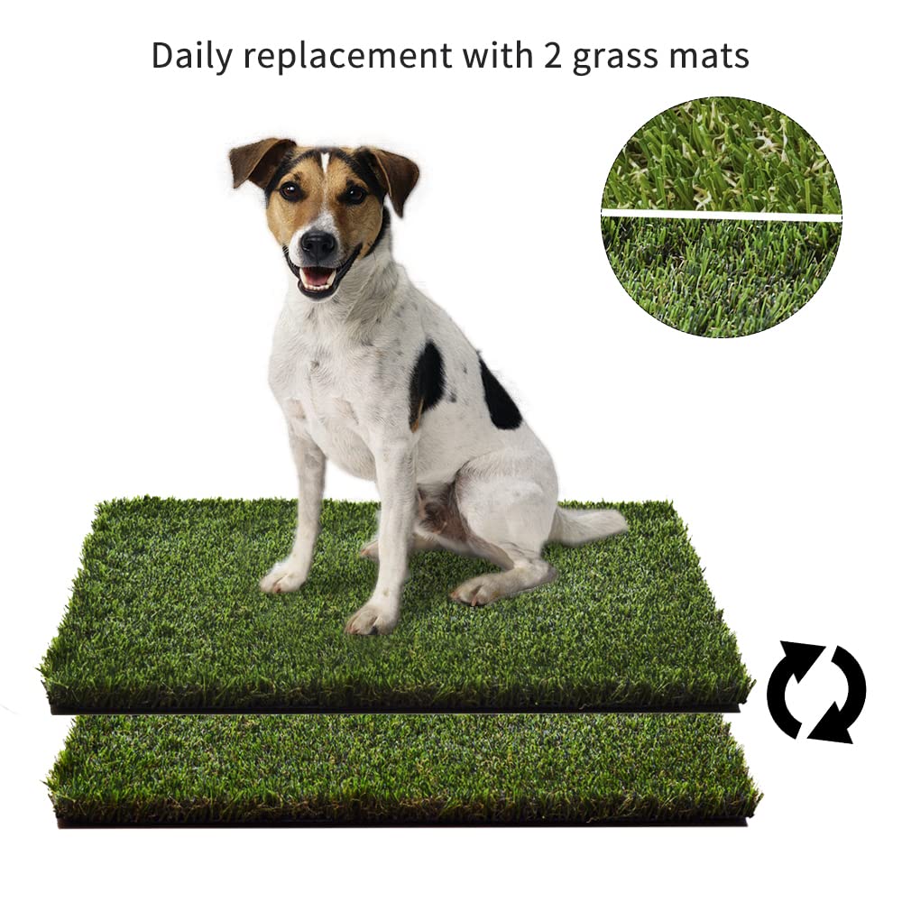 HQ4us Dog Grass Pad with Tray Small 23 x 16 Dog Litter Box Toilet for Puppy (No Grate) with 2×Artificial Grass for Dogs with Hemmed Edge, Pee Pads for Dogs, Realistic, Less Stink, Potty for Balcony -Like New