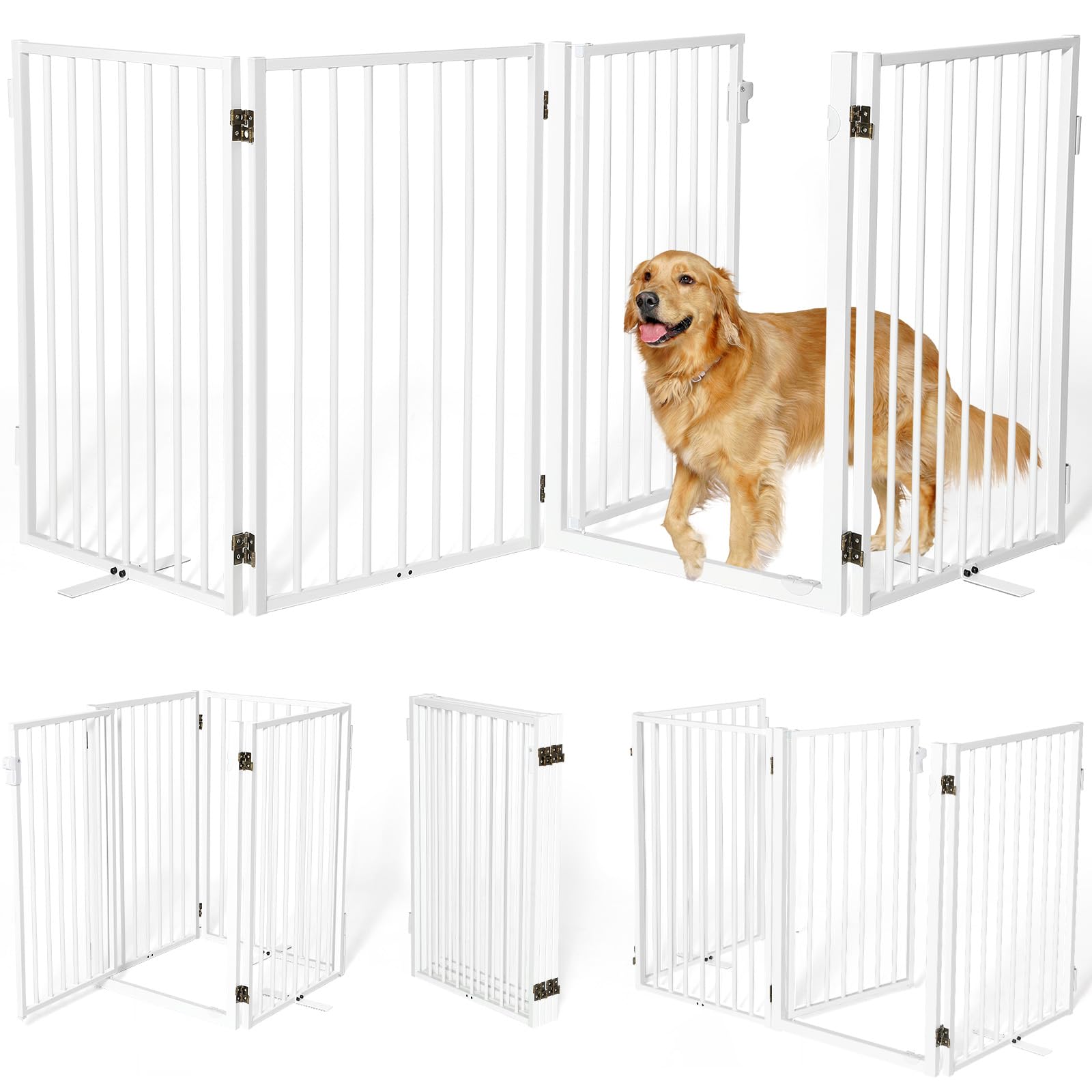 Paulmele Metal Freestanding Dog Gates with Door for Outdoor Indoor,80'' Extra Wide 36'' Tall Free Standing Dog Gate for Doorways