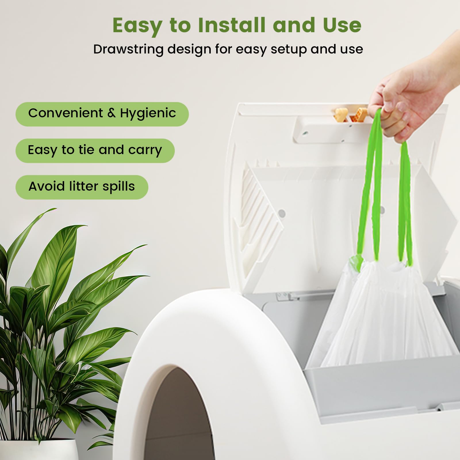 67 Count Cat Litter Bags For Pet Pura Max Self-Cleaning Litter Box, Drawstring Kitty Liners For Automatic Waste Drawer Bin, Disp