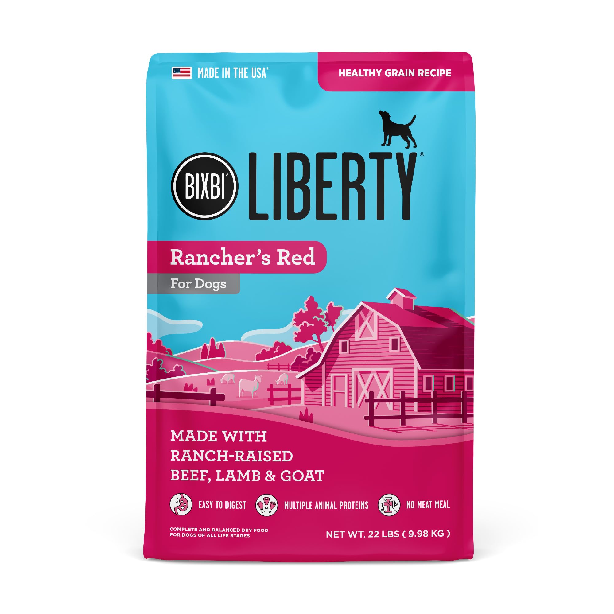 BIXBI Liberty Grain Friendly Dry Dog Food, Ranchers Red Recipe, 22 lbs - Fresh Meat, No Meat Meal, No Fillers - Gently Steamed 