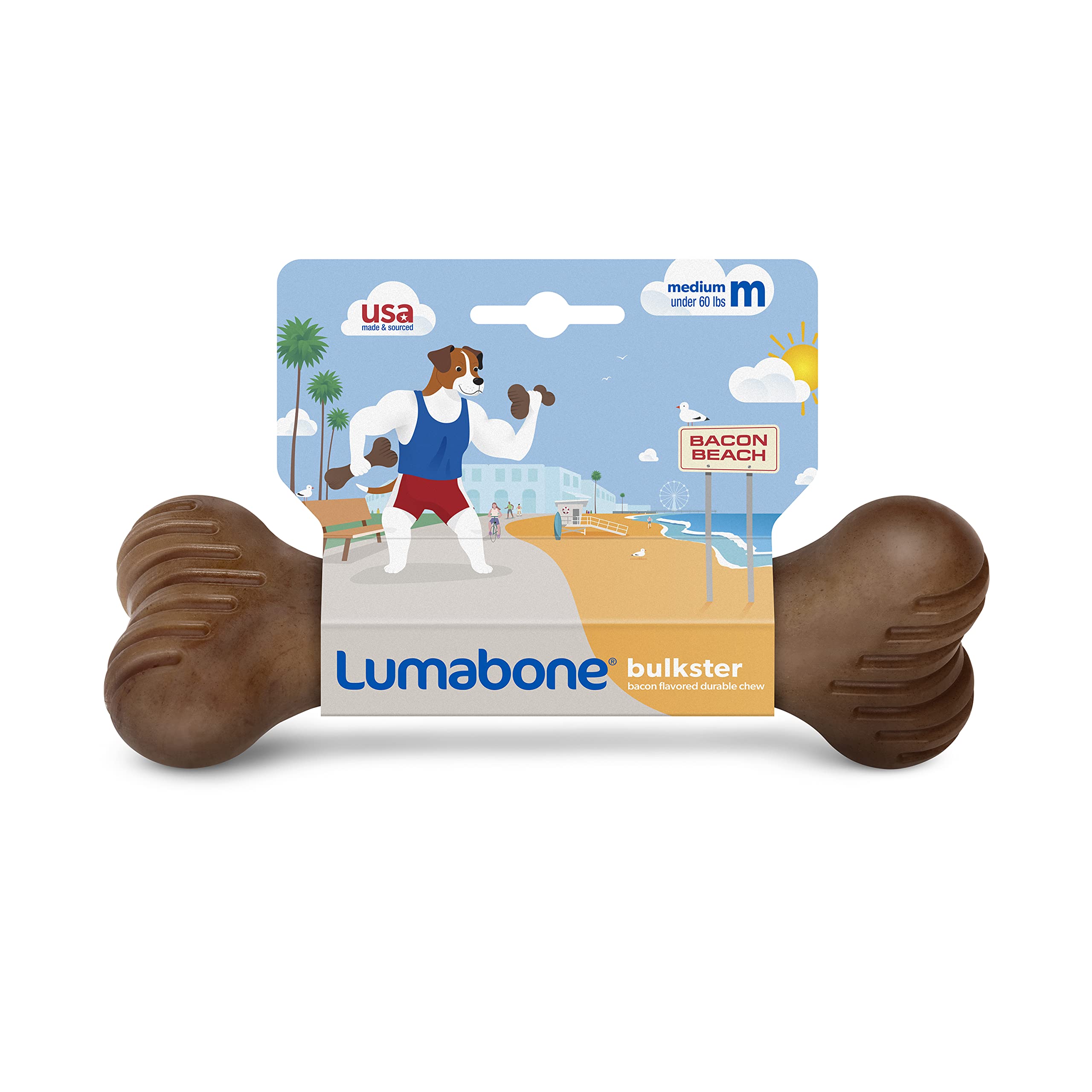 Lumabone Bulkster Durable Chew Toy For Aggressive Chewers, Dog Toys For Aggressive Chewers, Dog Toys, Real Bacon, Made In Usa, Medium