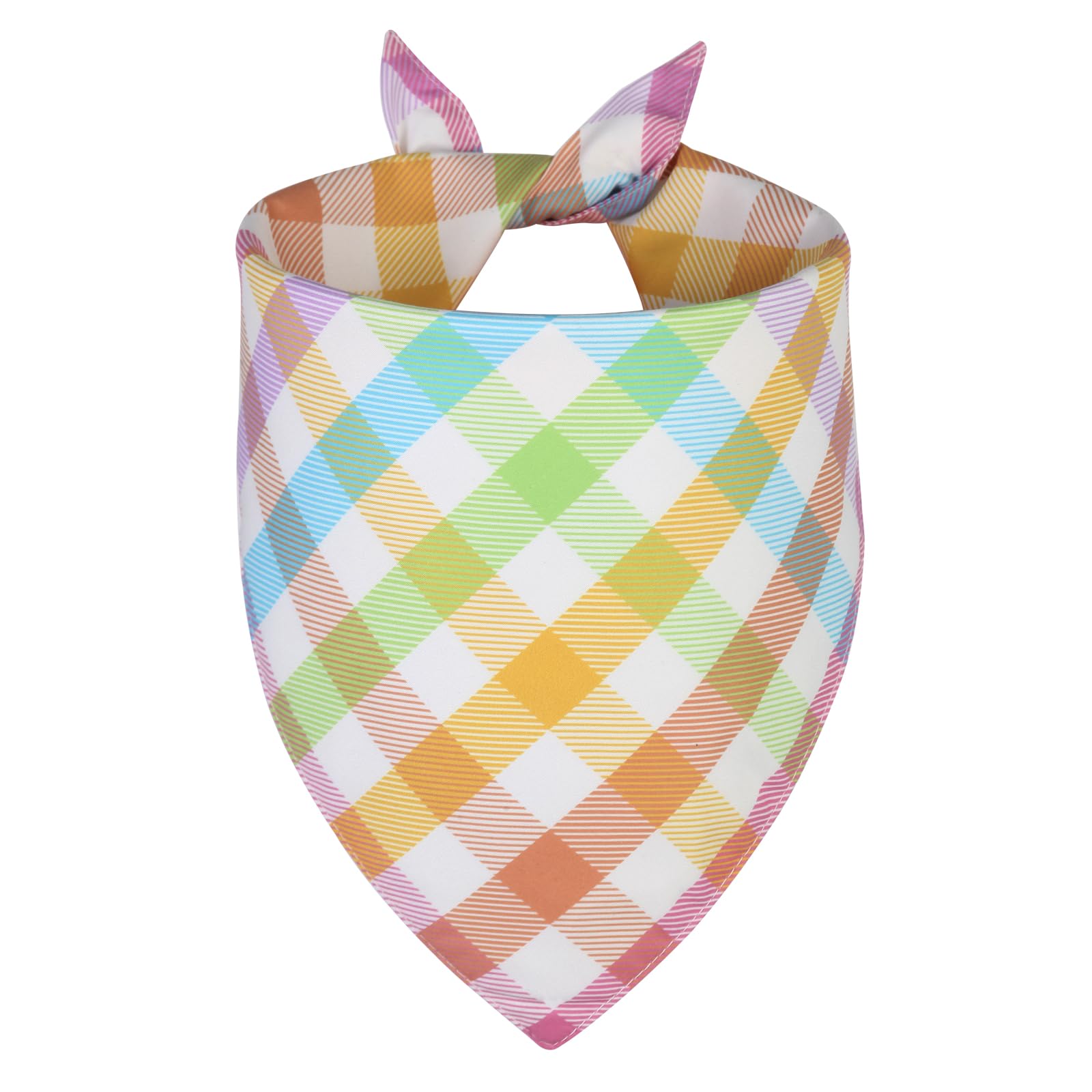 Ququle Spring Dog Bandana Large 1Pcs, Colorful Plaid Dog Bandana, Easter Scarf For Boy And Girl, Summer Durable Triangle Reversi