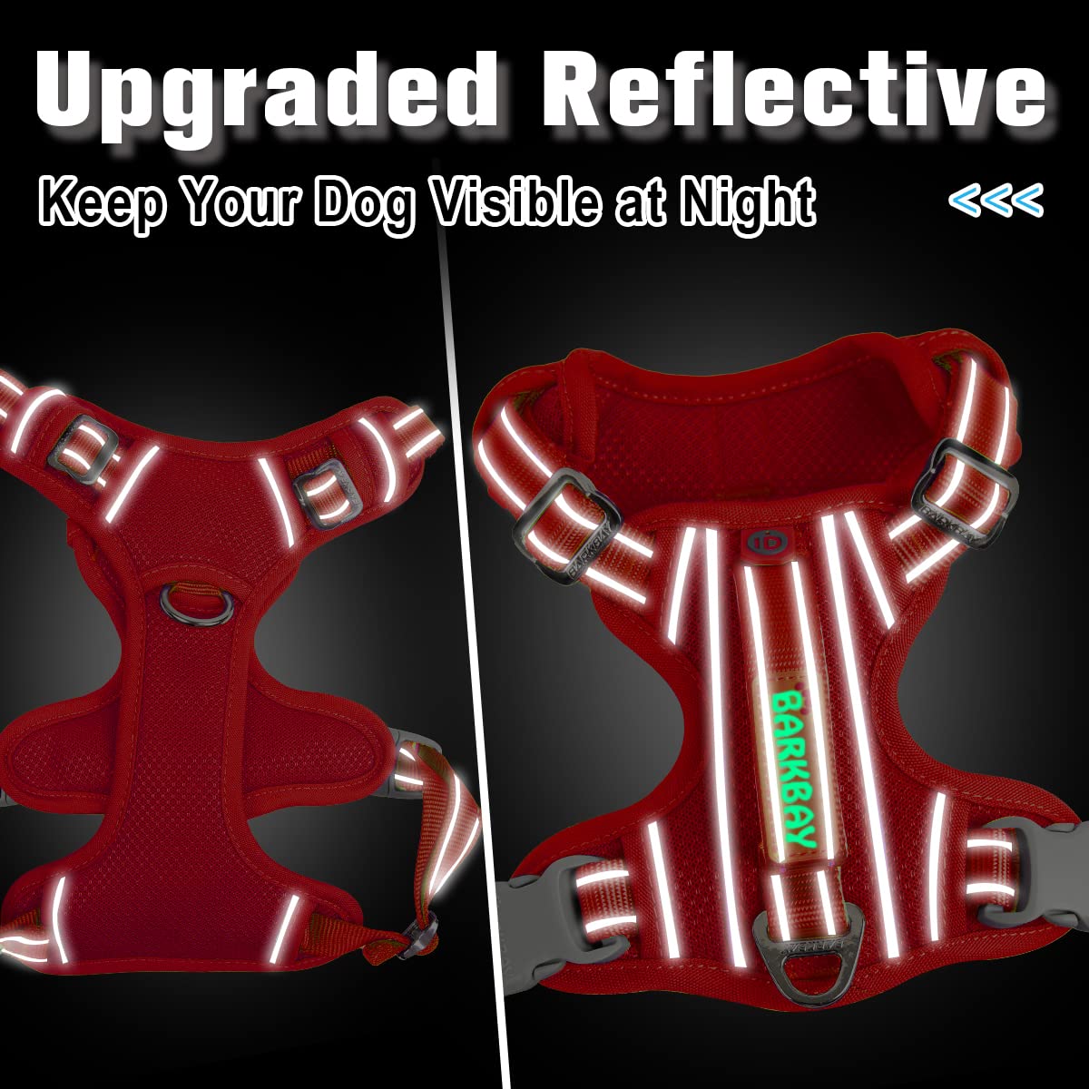 BARKBAY No Pull Dog Harness Front Clip Heavy Duty Reflective Easy Control Handle for Large Dog Walking with ID tag Pocket(Red,XL
