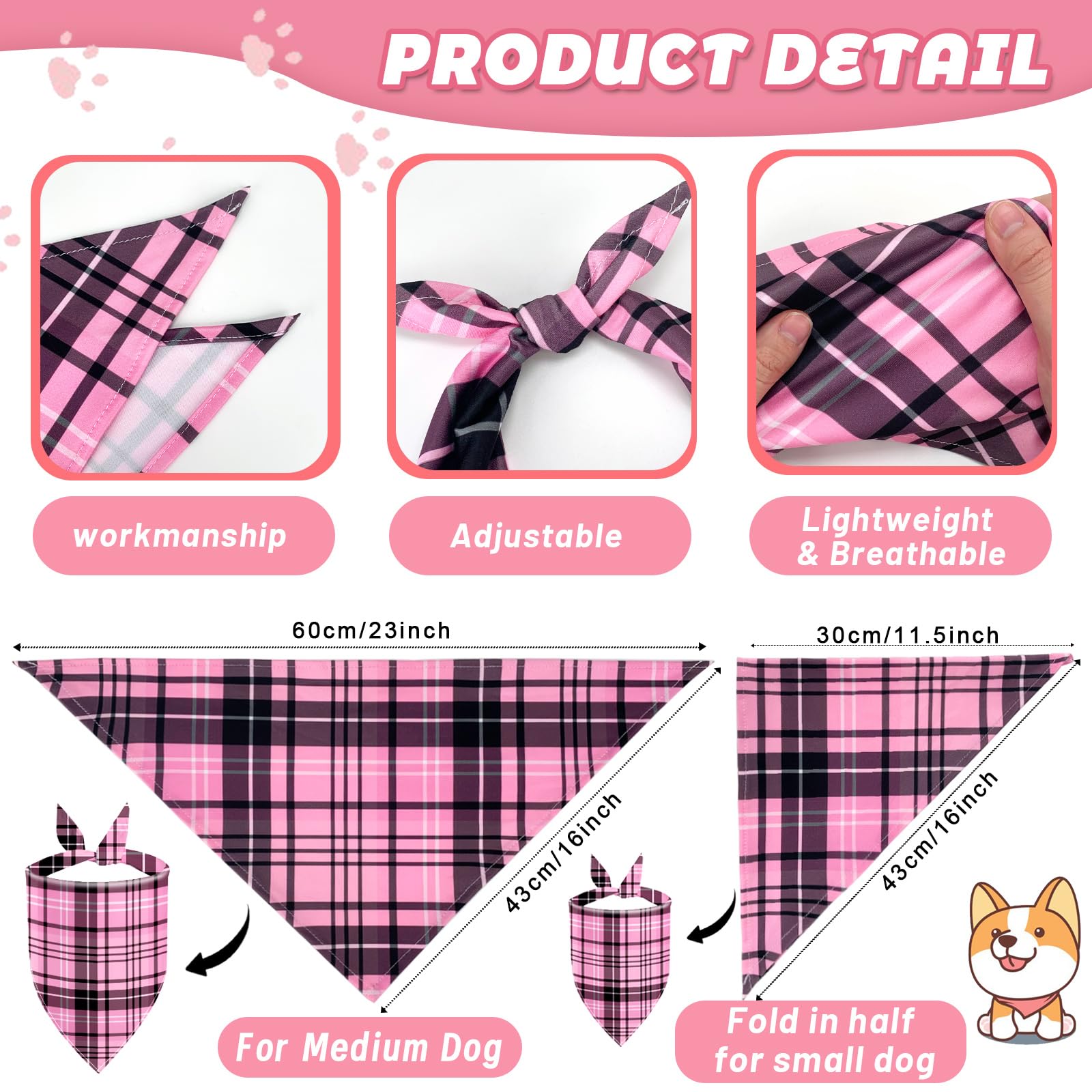 Xpudac 100 Pack Plaid Dog Bandanas Bulk Dog Bandana For Dogs Scarfs Bib Washable Adjustable Kerchief For Small Medium Large Dogs