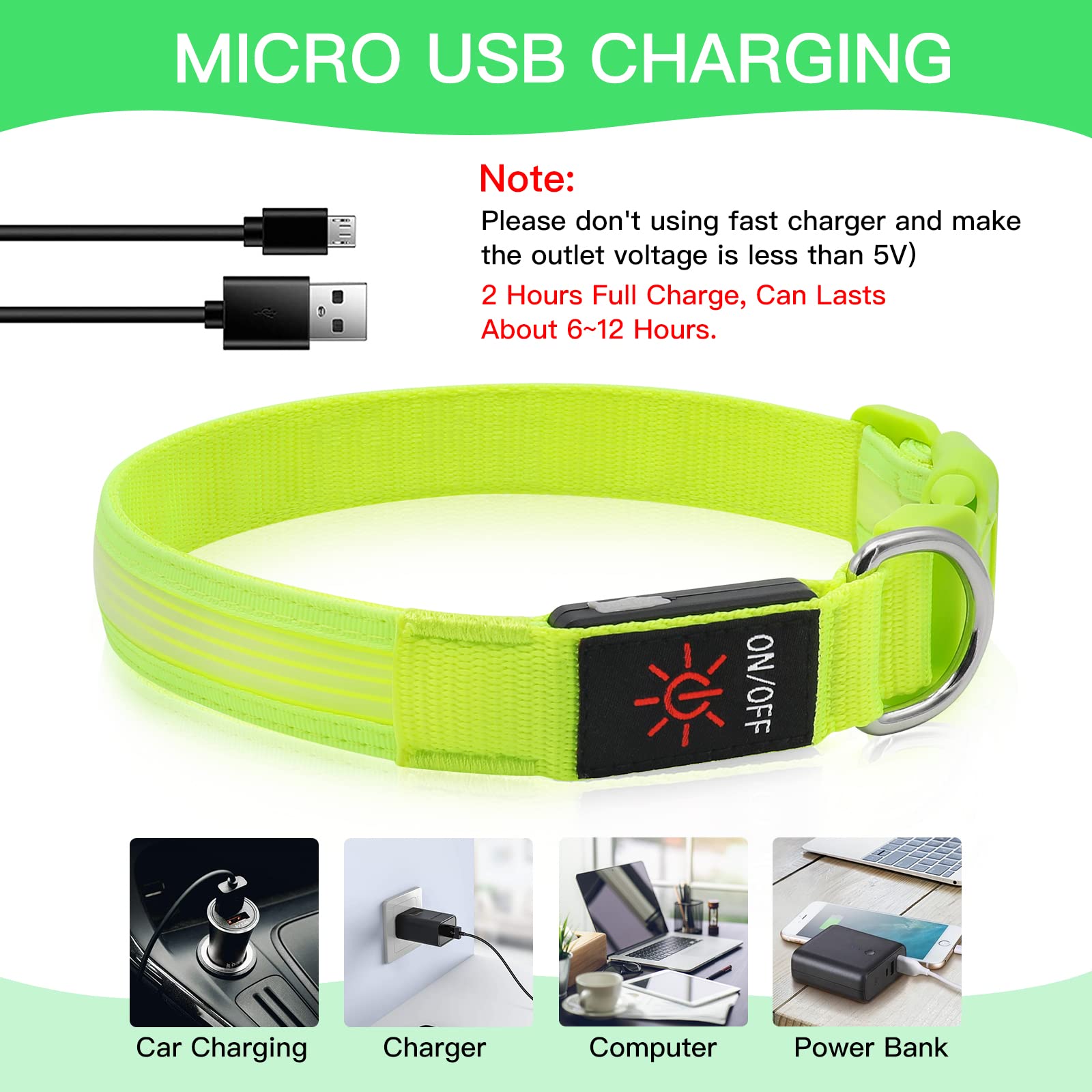 Yfbrite Light Up Dog Collar, Full Adjustable Rechargeable Led Dog Collar, Full Illuminated Dog Collar Light, Bright Dog Collar S