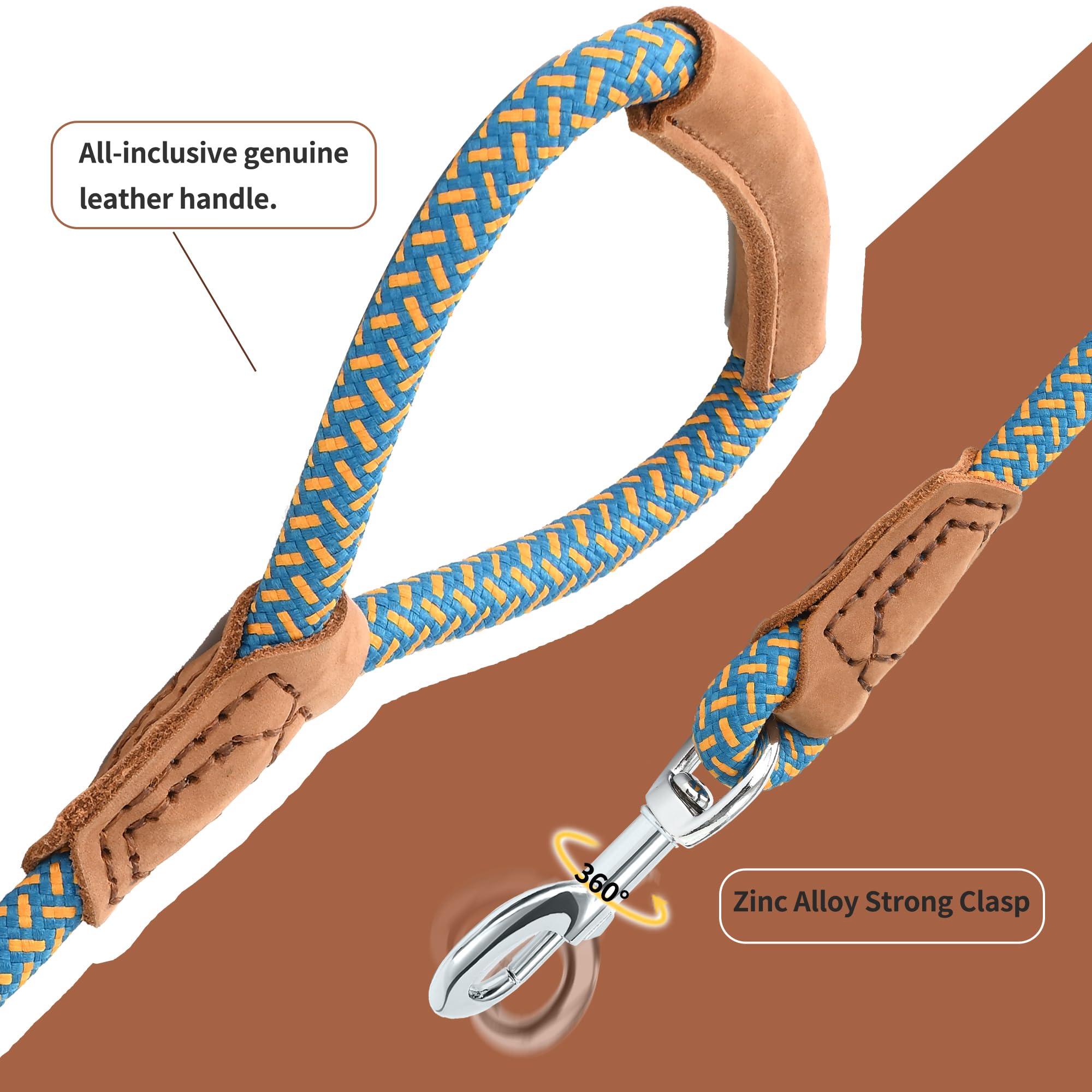 Mile High Life Leather Dog Leash, Heavy Duty Strong Genuine Leather Handle Rope Leash Soft And Comfortable For Small Medium Larg