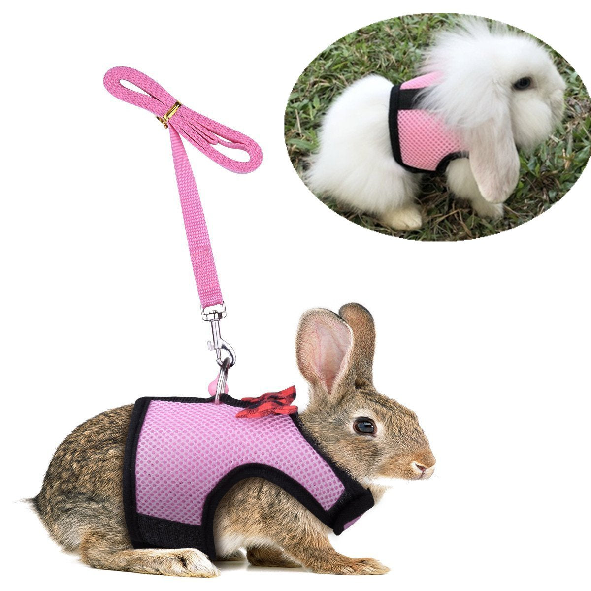 Hypeety Rabbit Bunny Harness and Leash Set No Pull Cat Leash Stylish Vest Harness for Small Animal Adjustable Soft Breathable Wa