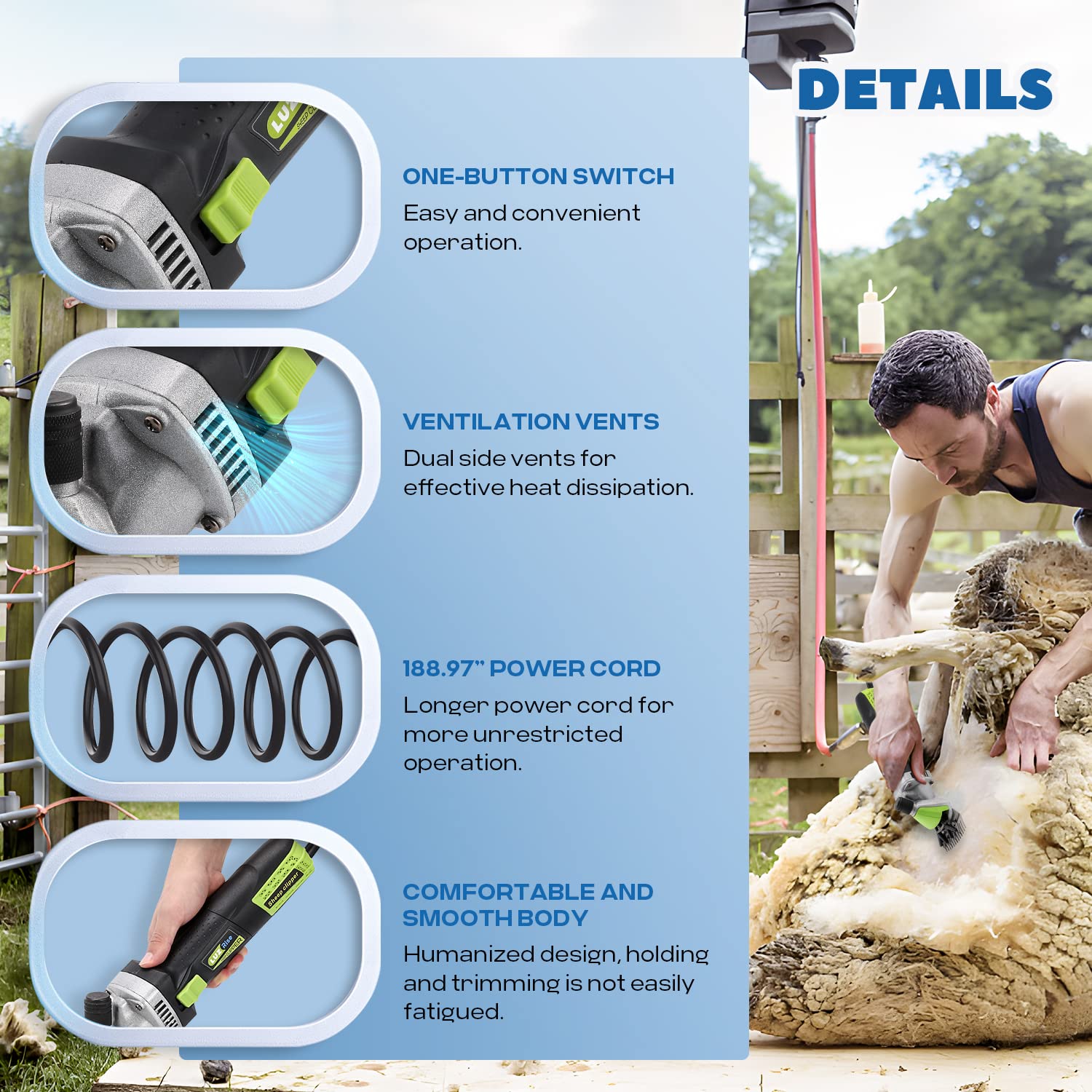 Sheep Shears Electric 850W 2400Rpm Professional Heavy Duty Shearing Clipper With 6 Speed, For Shaving Fur Wool In Sheep, Goat, C