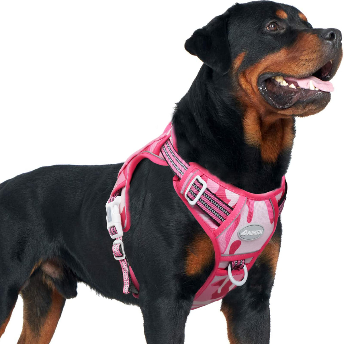 Auroth Tactical Dog Harness For Small Medium Large Dogs No Pull Adjustable Pet Harness Reflective K9 Working Training Easy Control Pet Vest Military Service Dog Harnesses Extra Large, Pink Camo