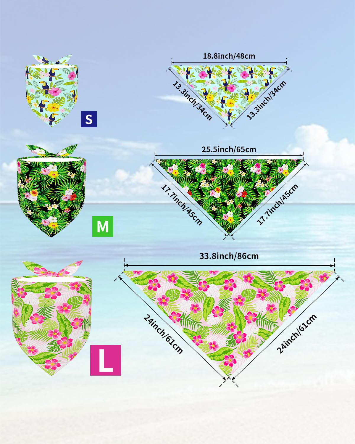 Pet Show 15 Pack Hawaiian Dog Bandanas Multiple Sizes Bulk Large Medium Small 3 Mixed Sizes Summer Floral Dogs Head Scarves Pupp