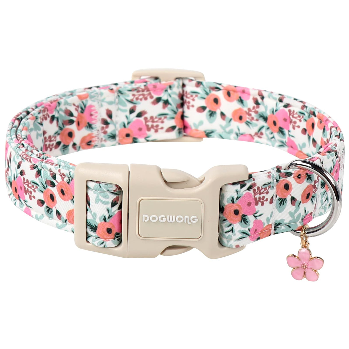 Dogwong Flower Cotton Dog Collar, Spring Summer Cute Pink Dog Collar Durable Soft Fabric Pet Dog Collars Female Girl Necklace Fo