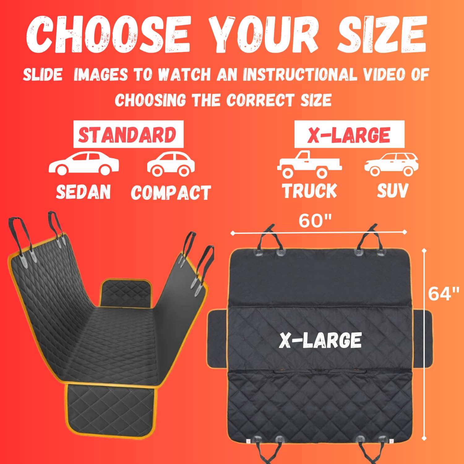 Dog Car Seat Cover For Back Seat For Xl Cars, Suvs & Trucks - Durable Car Cover Protector For Dogs, Nonslip Backseat Dog Hammock, Waterproof Scratchproof Protection Against Dirt, Pet Fur W/Side Flaps