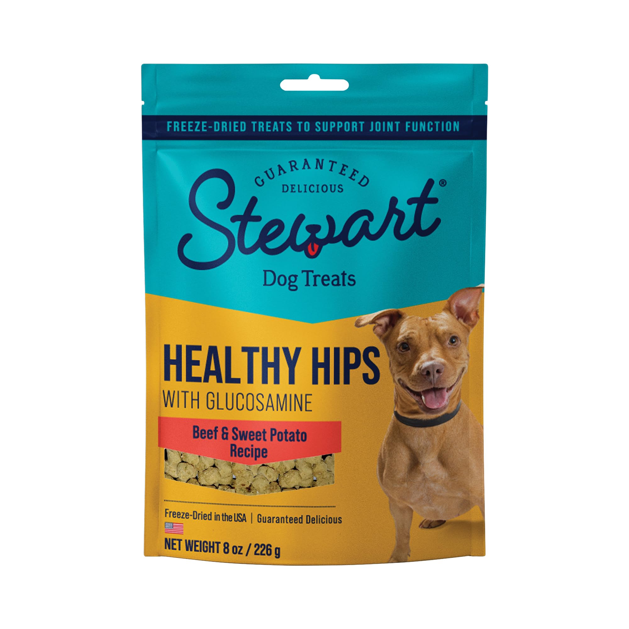 Stewart Freeze Dried Dog Treats, Healthy HIPS Beef & Sweet Potato, Made with Glucosamine Chondroitin, Grain Free, 8 Ounce Reseal