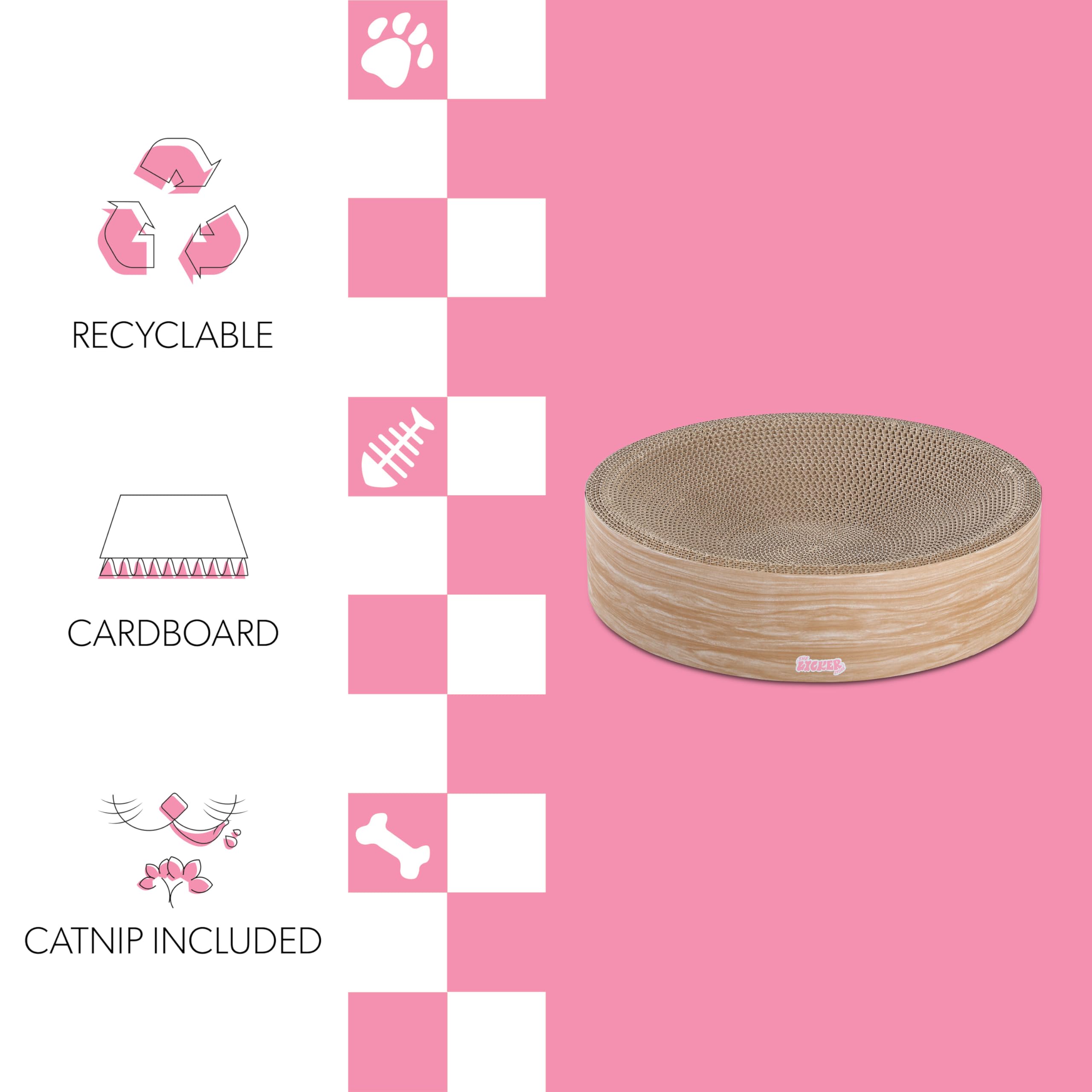The Licker Store Csr1010J Nelson 20.13'' Modern Cardboard Round Bowl Cat Scratcher With Catnip, Oak Wood