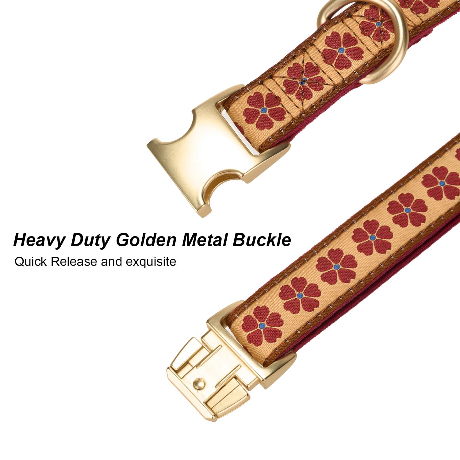 YUDOTE Woven Dog Collar with Metal Buckle Adjustable Jacquard Retro Dog Collars for Small Medium Large Dogs(Brick Red,L)