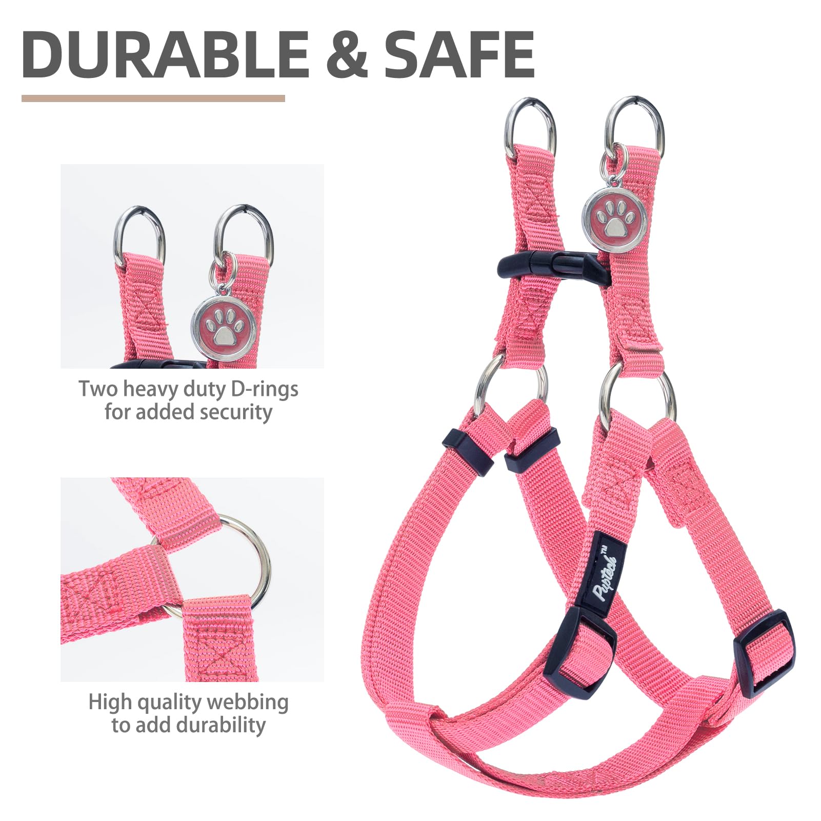 Pupteck No Pull Dog Harness Soft Adjustable Basic Nylon Step In Puppy Vest Outdoor Walking With Id Tag And A-Ir Tag Case, Fuchsi