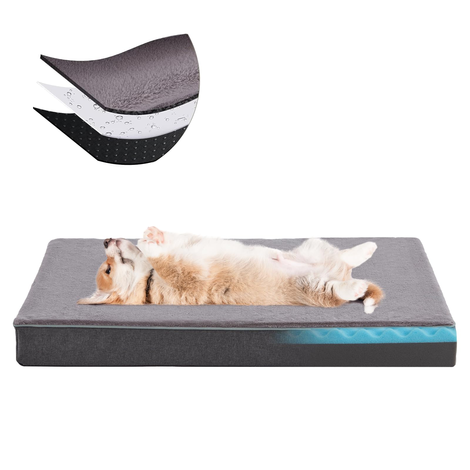 Urgvanz Pet Orthopedic Memory Foam Dog Bed,Cooling Dog Beds For Medium Dogs, Washable Pet Beds For Crate With Faux Fur Cover, Wa