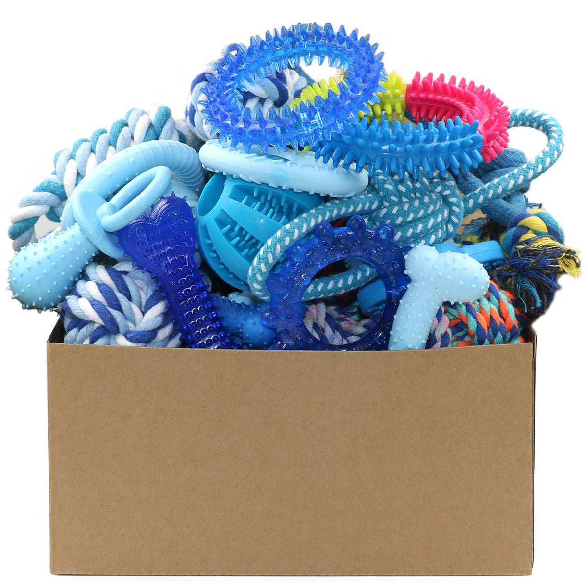 Beiker 20 Pack Puppy Chew Toys - Blue Dog Teething Toys For Puppies, Puppy Teething Rings And Durable Ropes, Blue Rubber Toy Bun