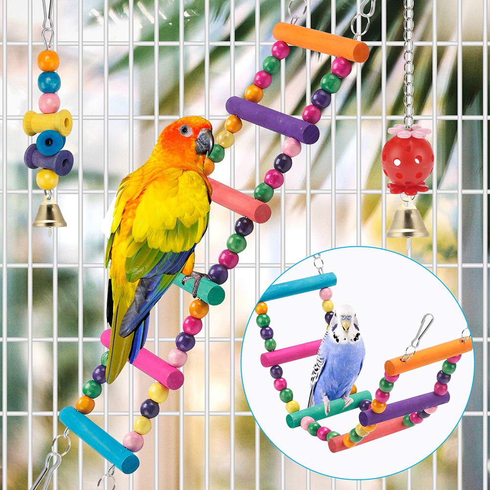 Swing Hanging Standing Chewing Toy Hammock Climbing Ladder, Cage Colorful Toys Suitable For Budgerigar, Parakeet, Conure, Cockatiel, Mynah, Love Birds, Finches