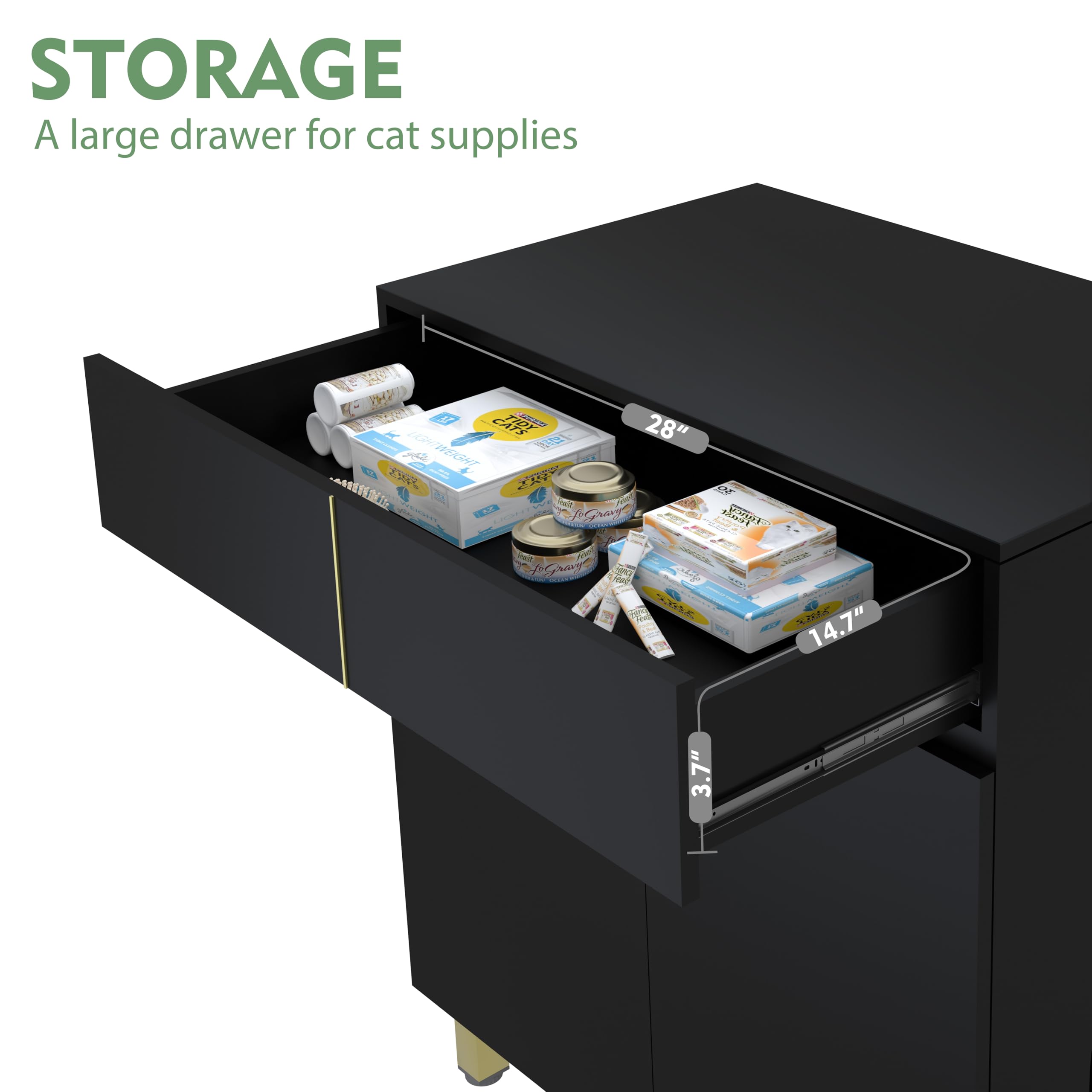 Amunrbrek Large/Tall Litter Box Enclosure, Modern Wooden Litter Box Furniture for XL Litterbox with Drawer as Sideboard Cabinet